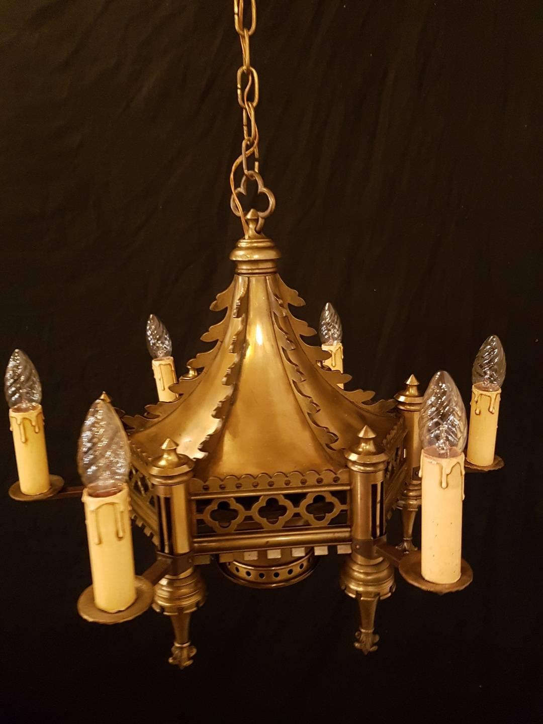 Antique Bronze 19th Century Gothic Church Chandelier, Dated 1890 For Sale 5