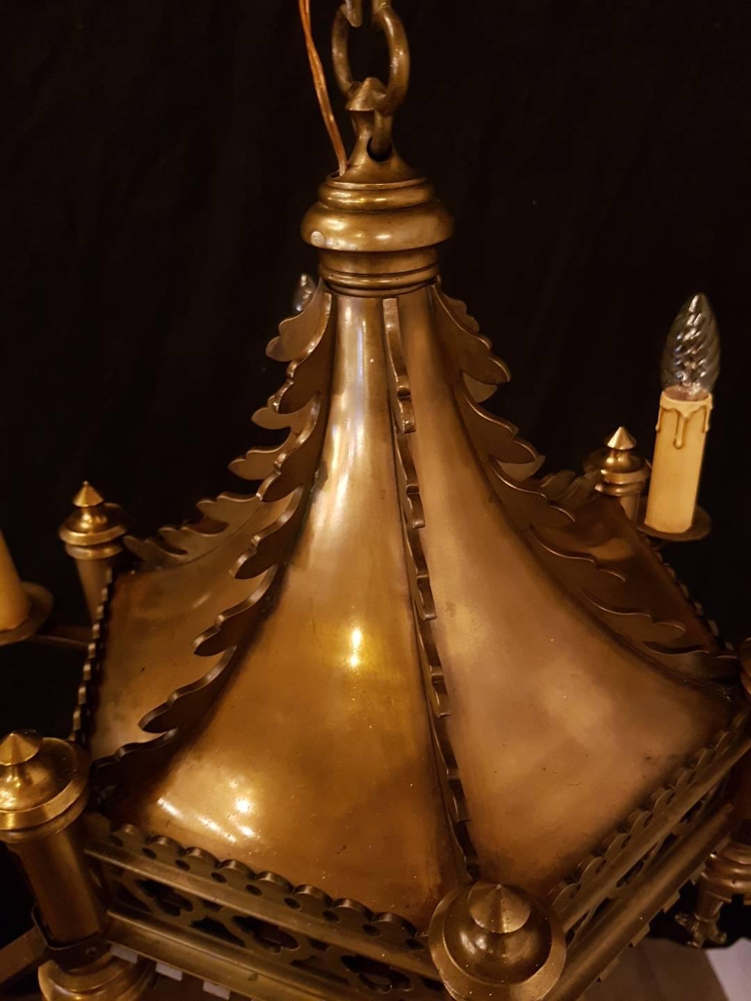 Antique Bronze 19th Century Gothic Church Chandelier, Dated 1890 In Good Condition For Sale In Oldebroek, NL