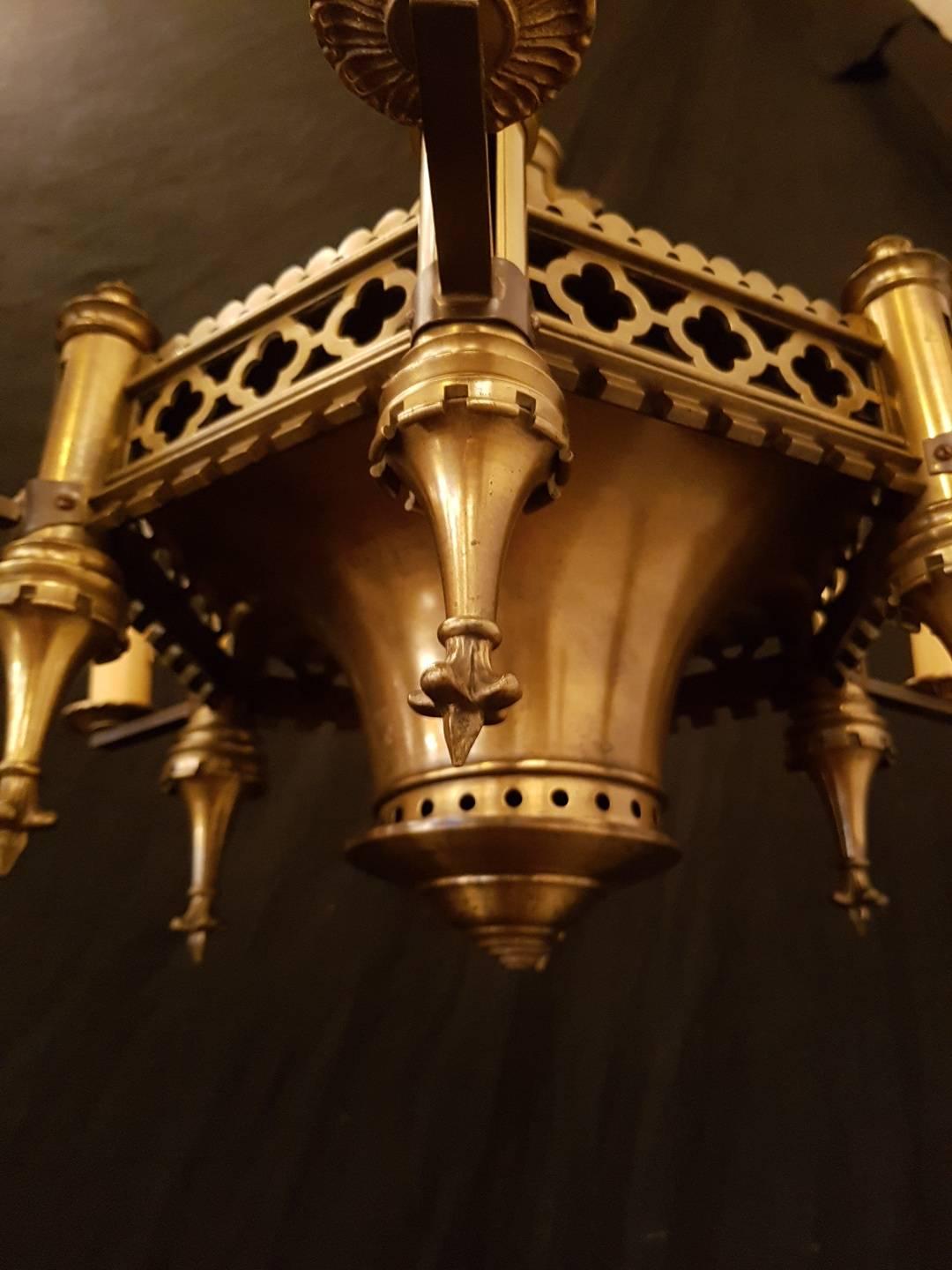 Late 19th Century Antique Bronze 19th Century Gothic Church Chandelier, Dated 1890 For Sale