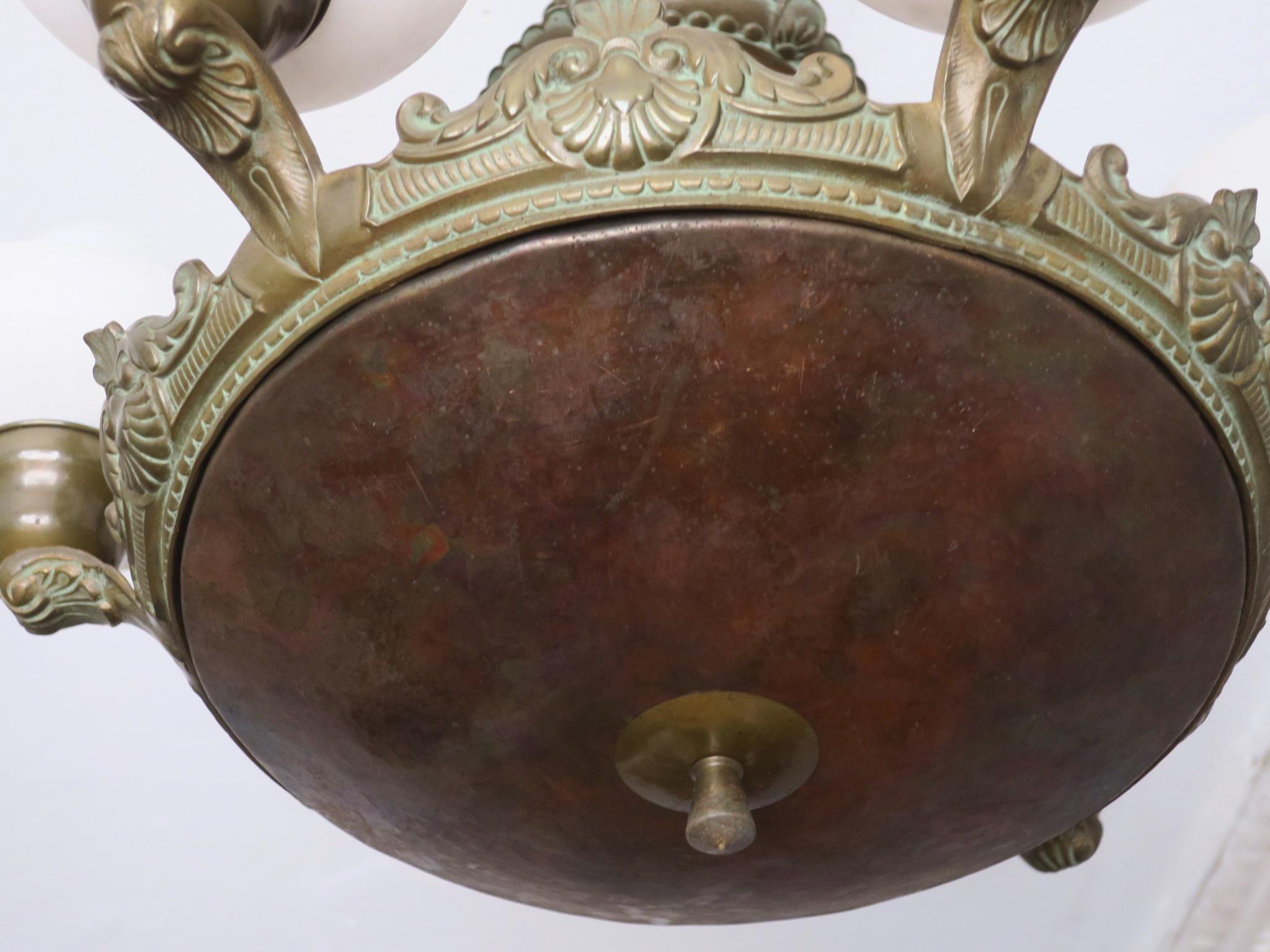 Antique Bronze and Alabaster Chandelier with Six Lights For Sale 2