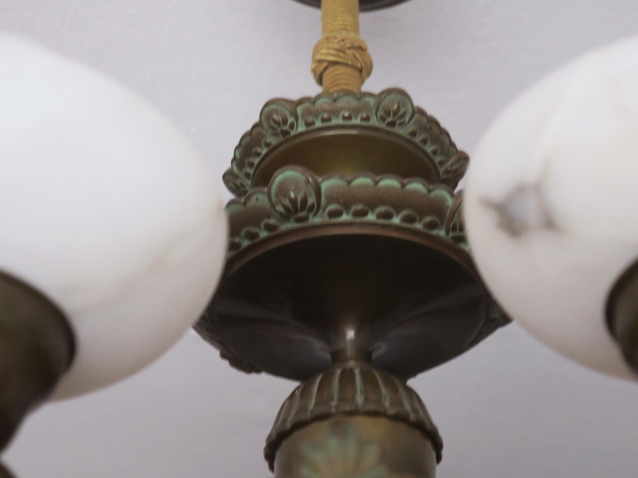 Antique Bronze and Alabaster Chandelier with Six Lights For Sale 4