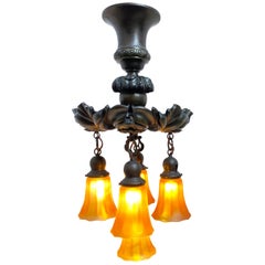 Antique Bronze and Art Glass Light Fixture, American, circa 1920