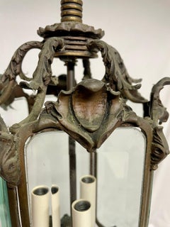 Antique Bronze And Beveled Glass Pendant