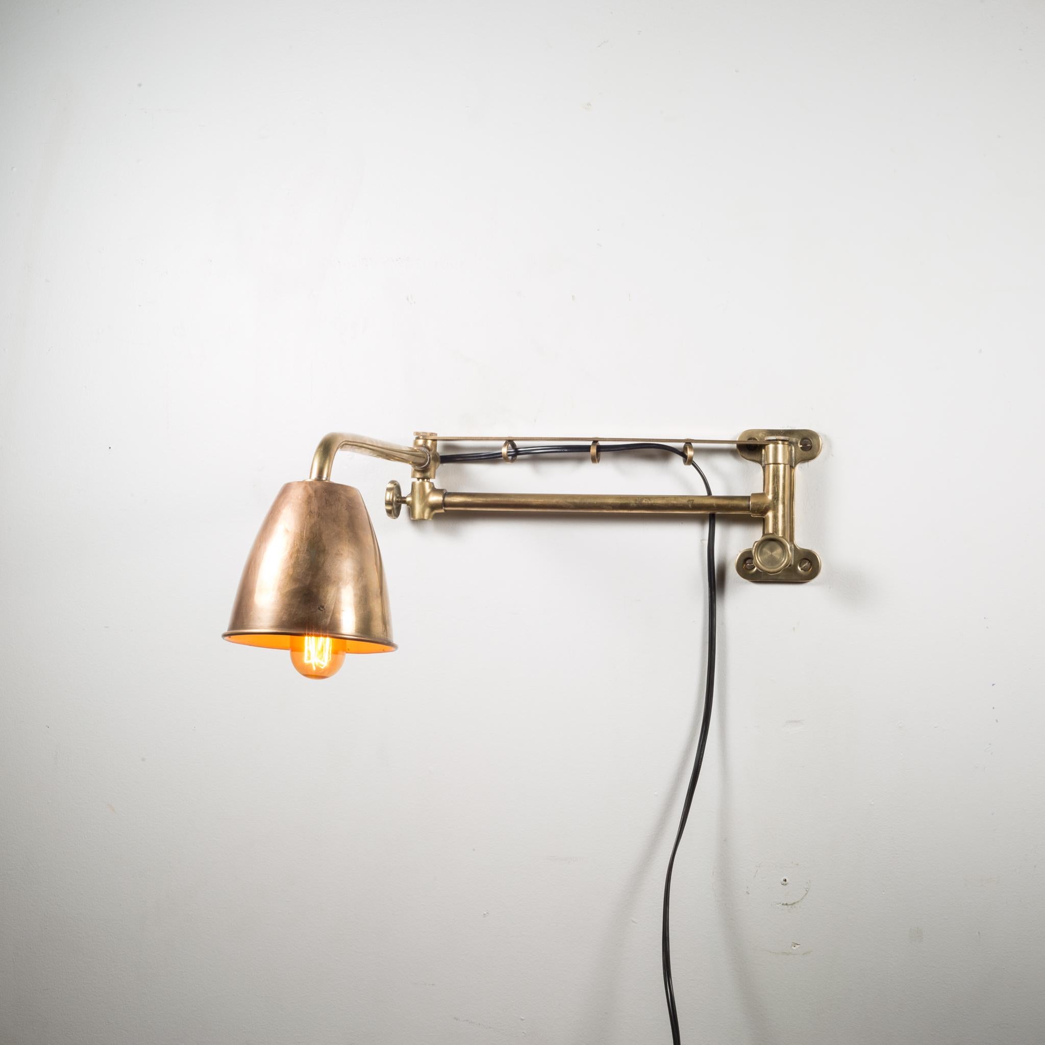 Plated Antique Solid Bronze and Copper Articulating Boat Sconce, circa 1900-1930