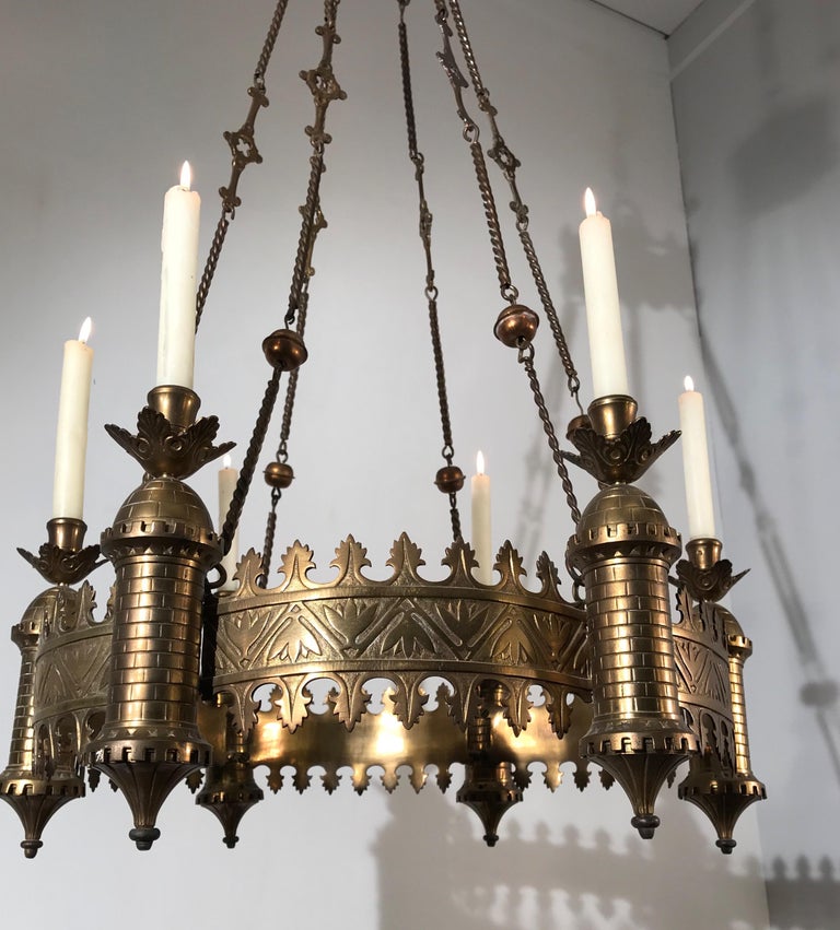 Antique Bronze and Brass Castle Tower Design Gothic Revival Candle