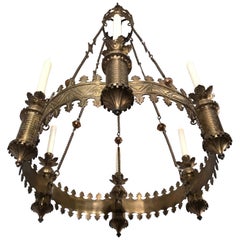Antique Bronze and Brass Castle Tower Design Gothic Revival Candle Chandelier