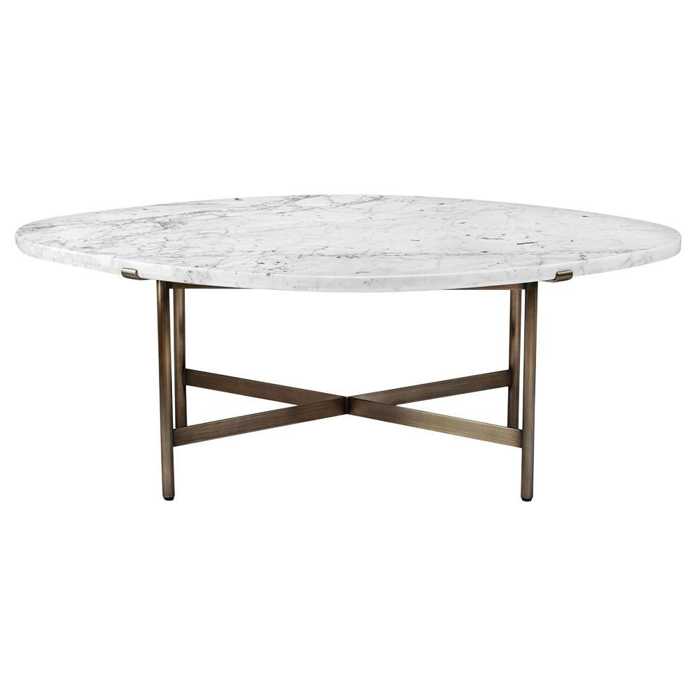 Antique Bronze and Carrara Marble Oval Coffee Table, in Stock