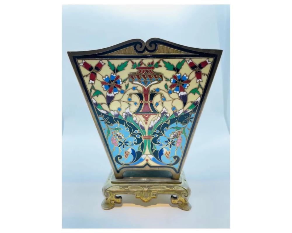 French Antique Bronze and Champleve Enamel Vase