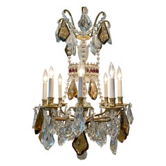 Antique Bronze and Crystal 11-Light Chandelier, circa 1870