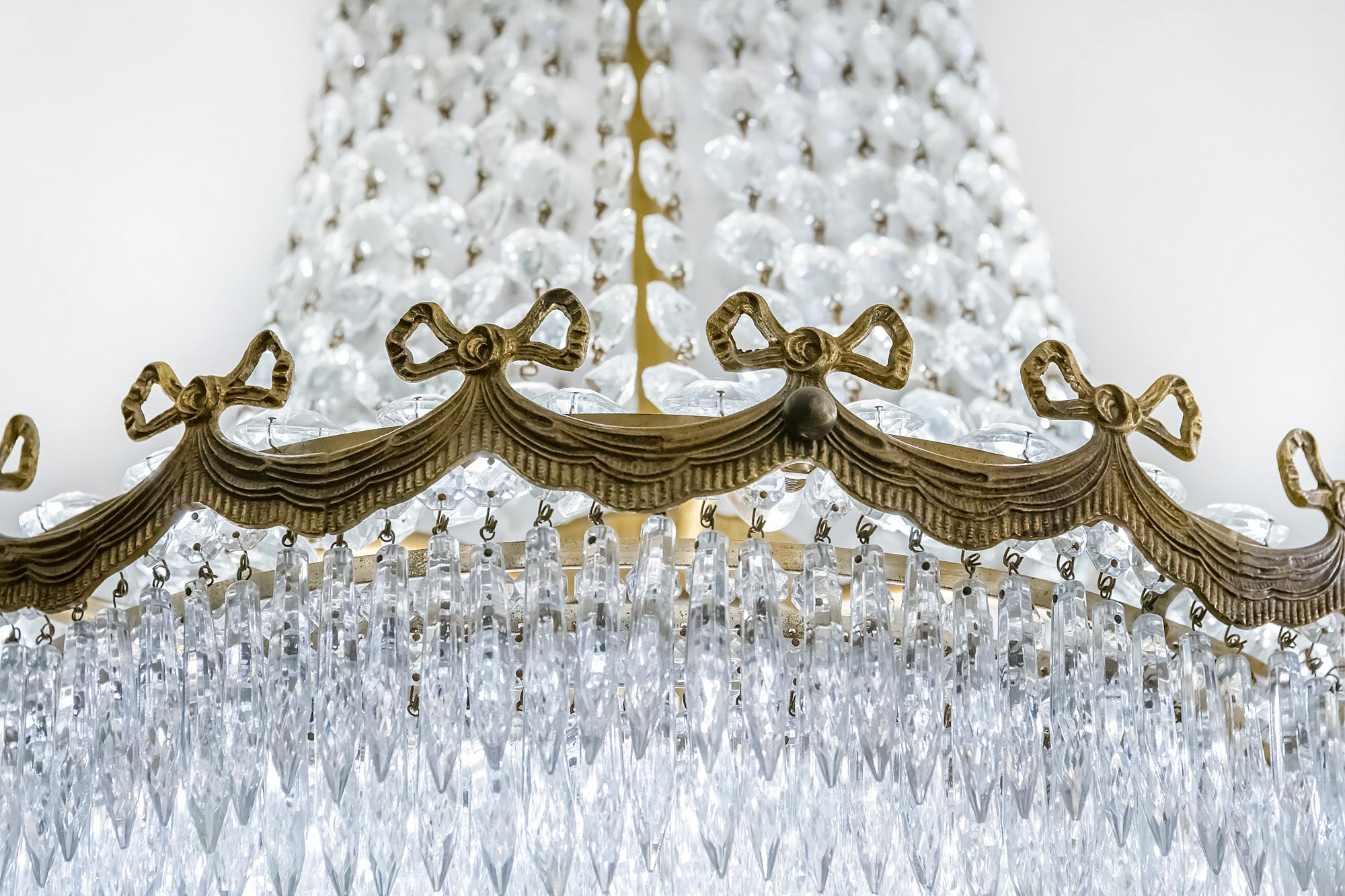French Antique Bronze and Crystal Chandelier, circa 1930