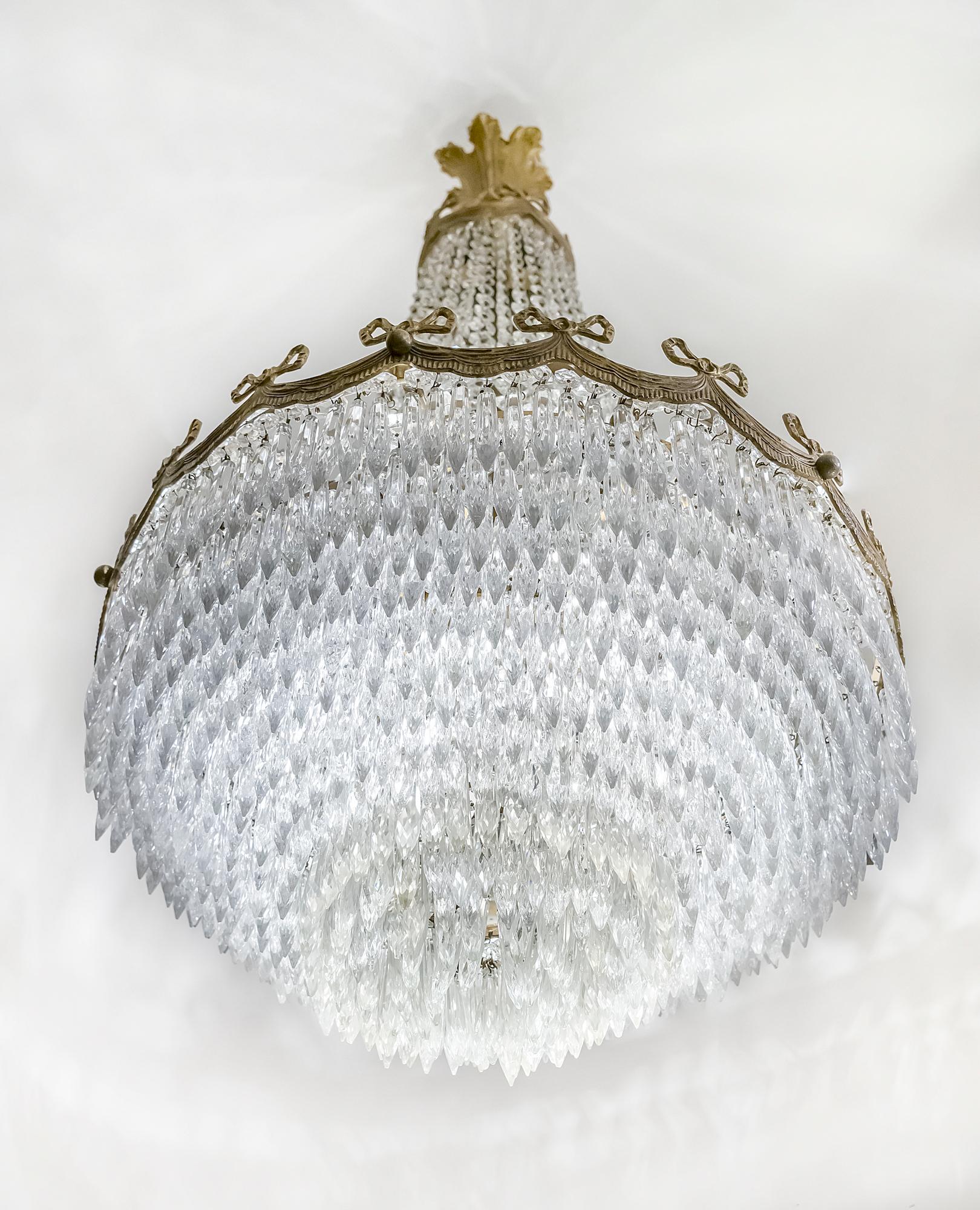 20th Century Antique Bronze and Crystal Chandelier, circa 1930