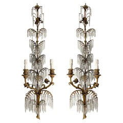 Antique Bronze and Crystal Sconces by E. F. Caldwell