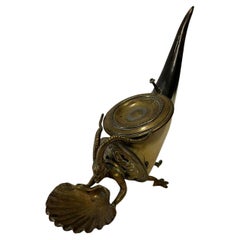 Antique bronze and horn pocket watch holder