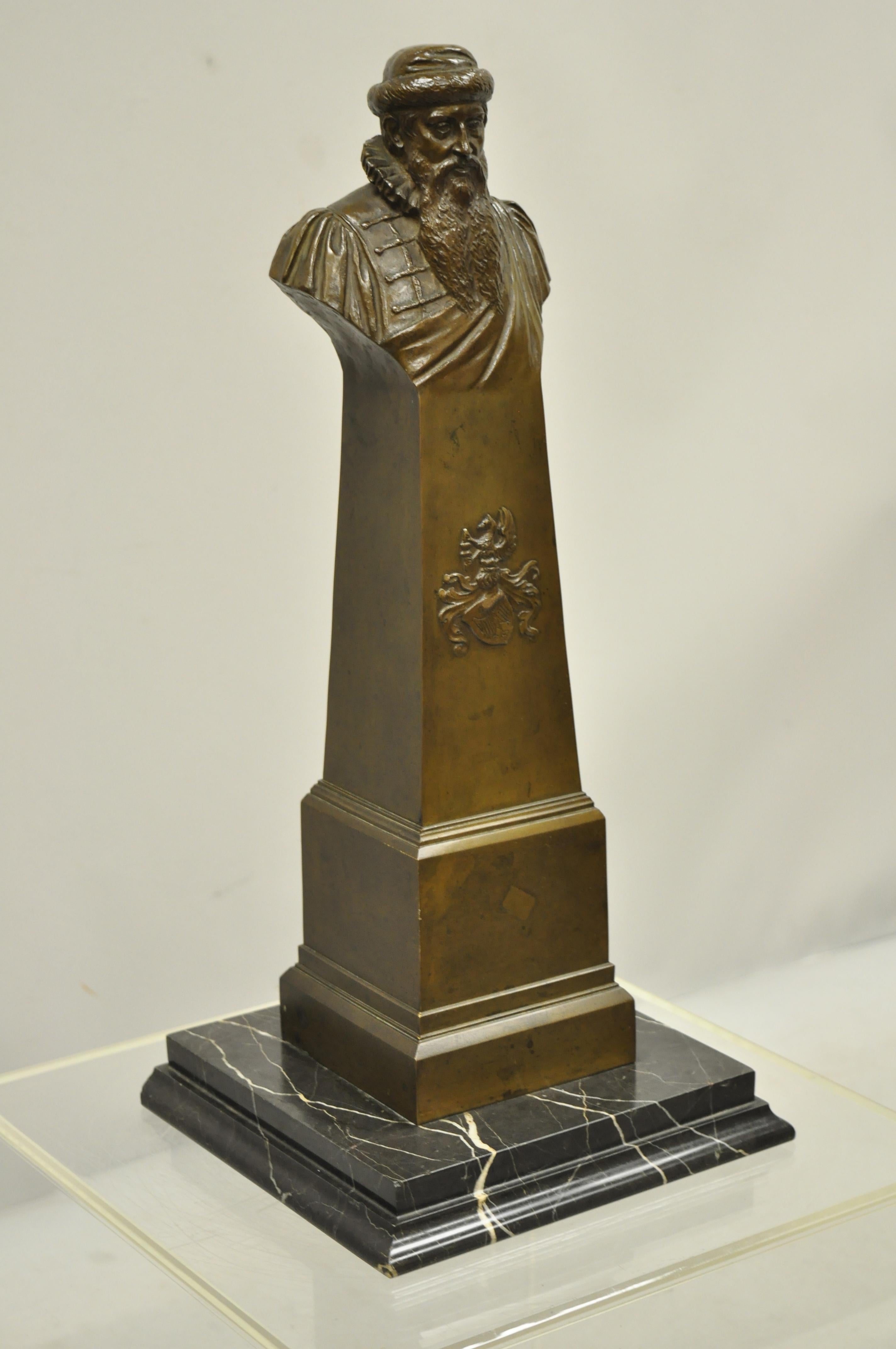 Antique Bronze and Marble Bust of Elizabethan Man by Arthur Konn, circa 1920 For Sale 7