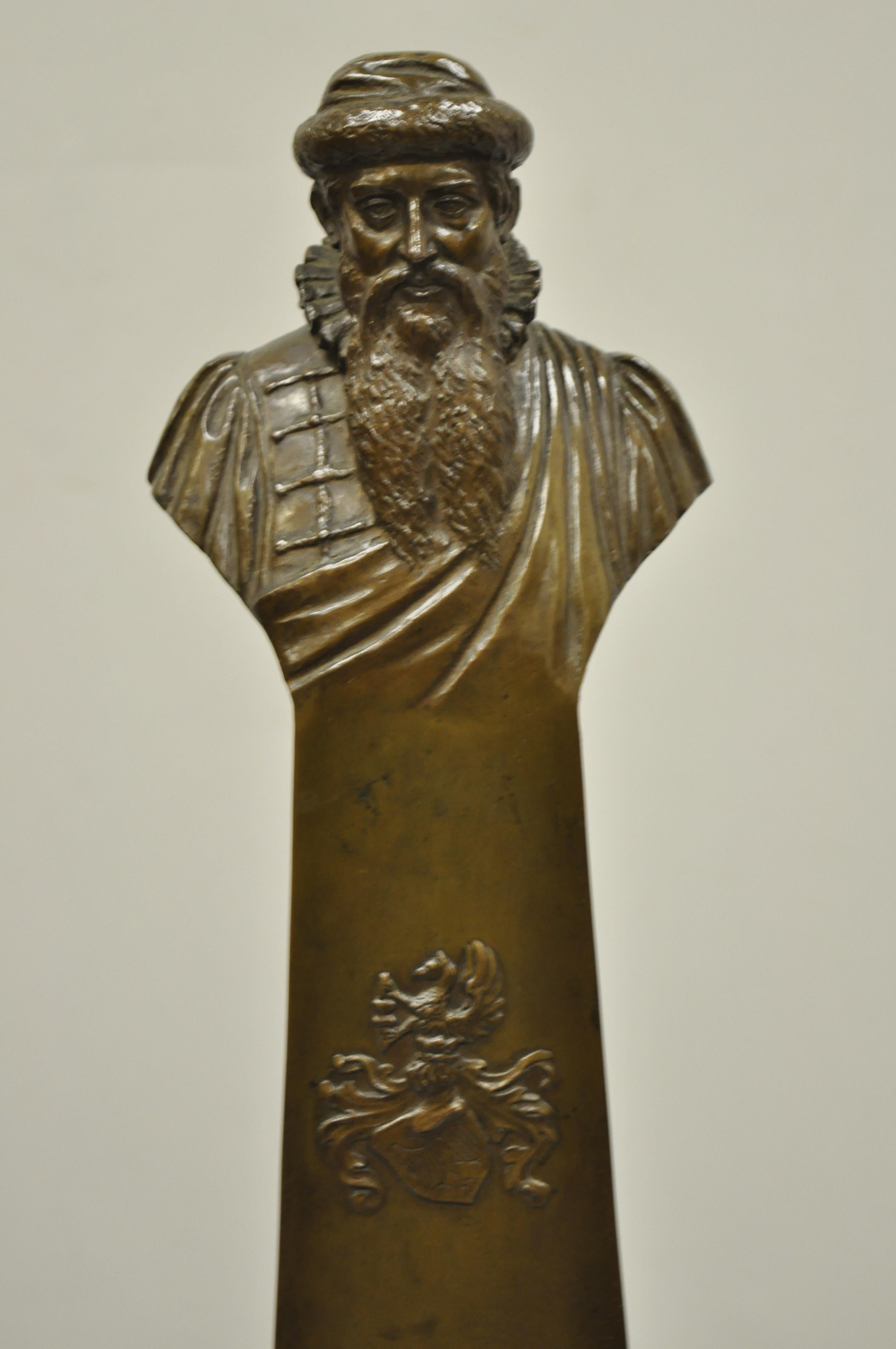 Antique bronze and marble bust of Elizabethan Man by Arthur Konn, circa 1920. Item includes signed 