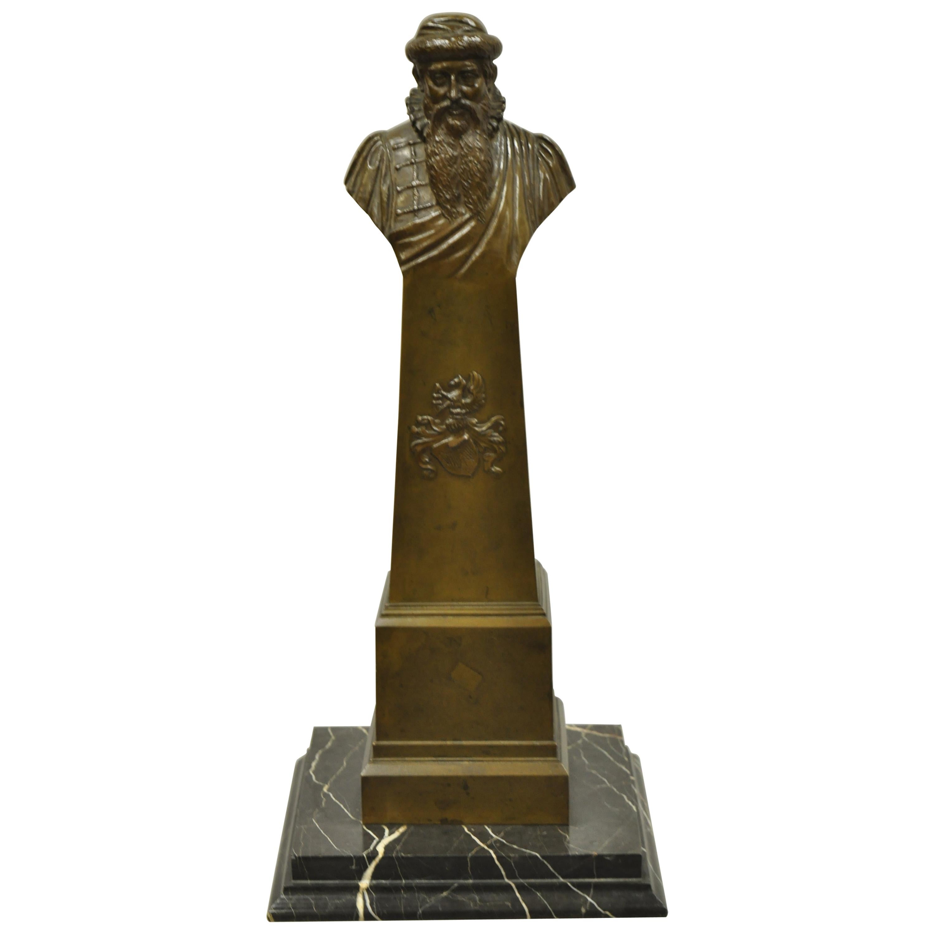 Antique Bronze and Marble Bust of Elizabethan Man by Arthur Konn, circa 1920 For Sale