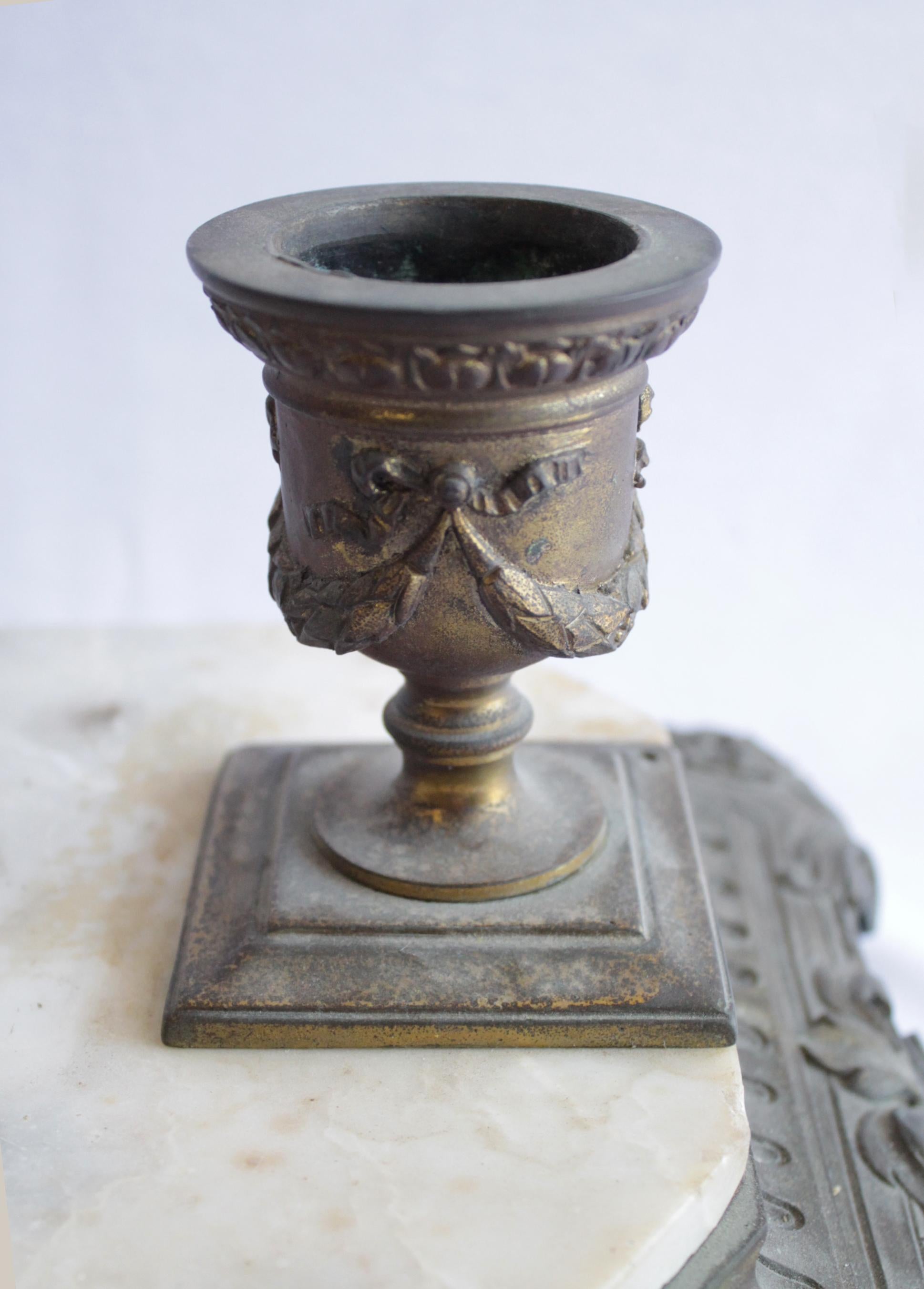Antique Bronze and Marble Inkwell In Fair Condition In Brea, CA