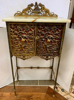 Antique Bronze and Onyx Telephone Stand Cabinet Table or Bar Drybar Console
