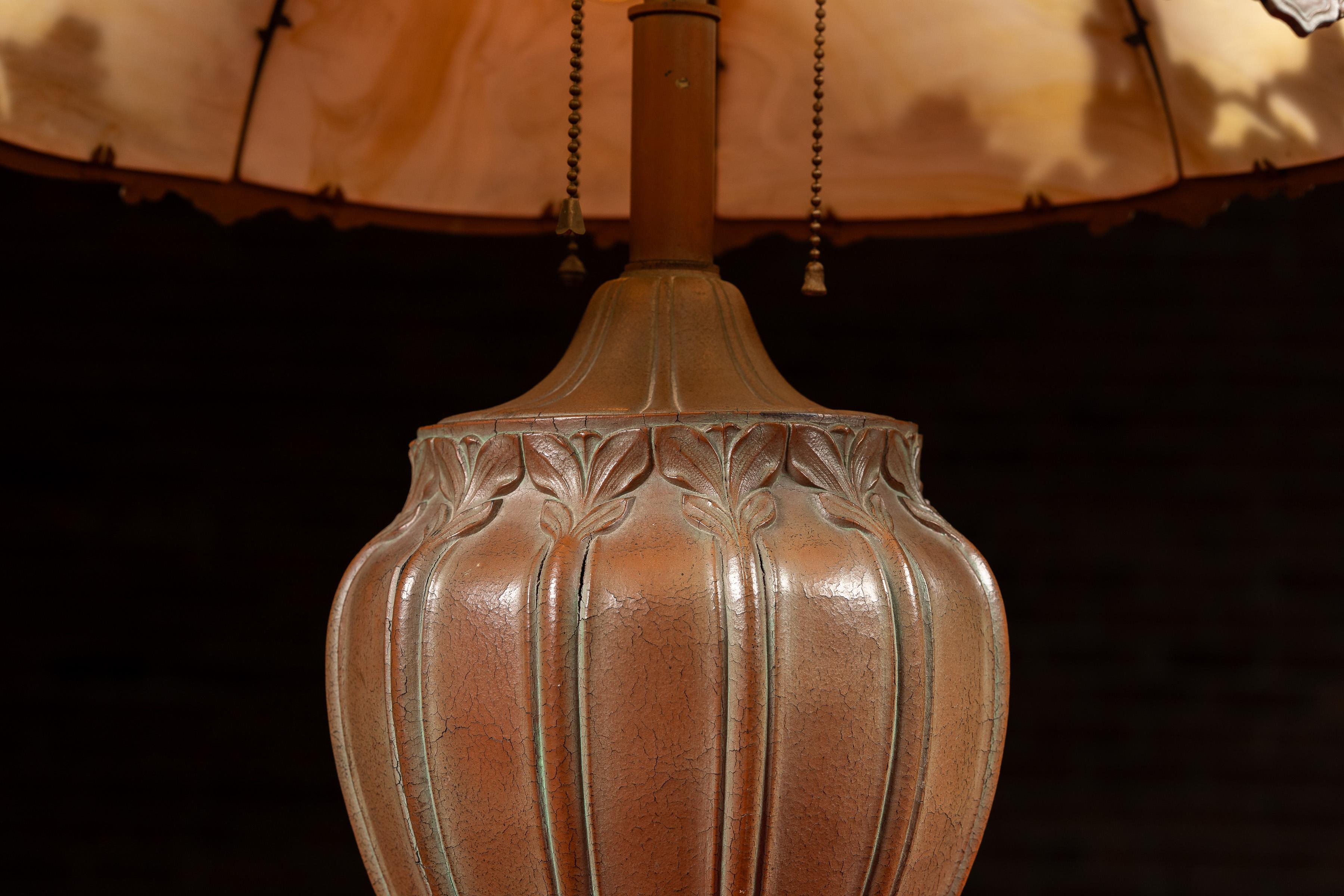 20th Century Antique Bronze and Slag Glass Table Lamp For Sale