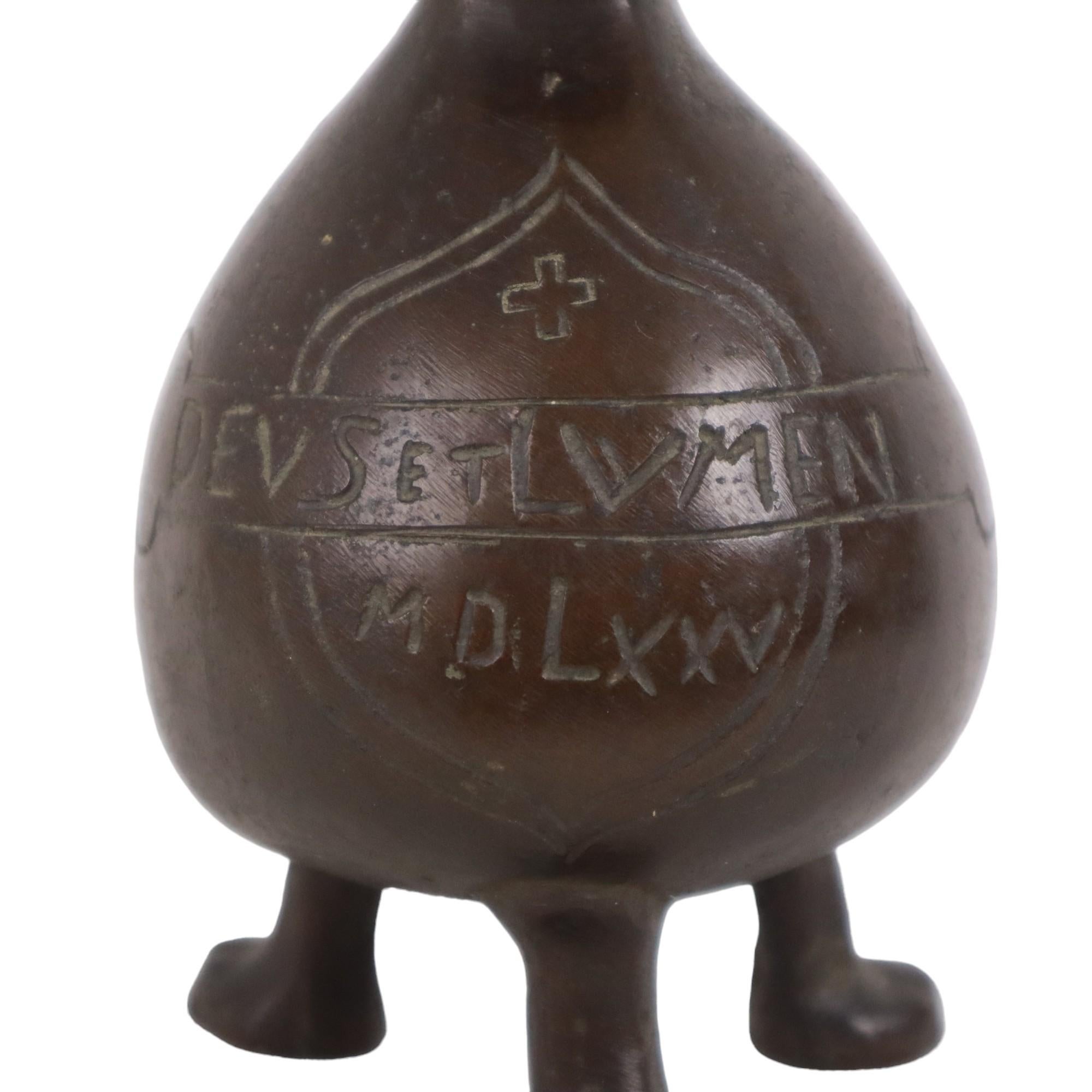 Antike Bronze Aquamanile Baardman Gebärder Mann Jug Schenkkan Deus et Lumen aus Bronze im Angebot 2