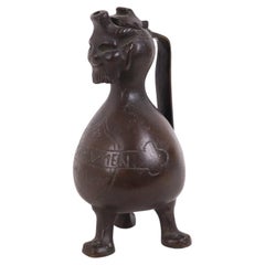 Antique Bronze Aquamanile Baardman Bearded Man Jug Schenkkan Deus et Lumen