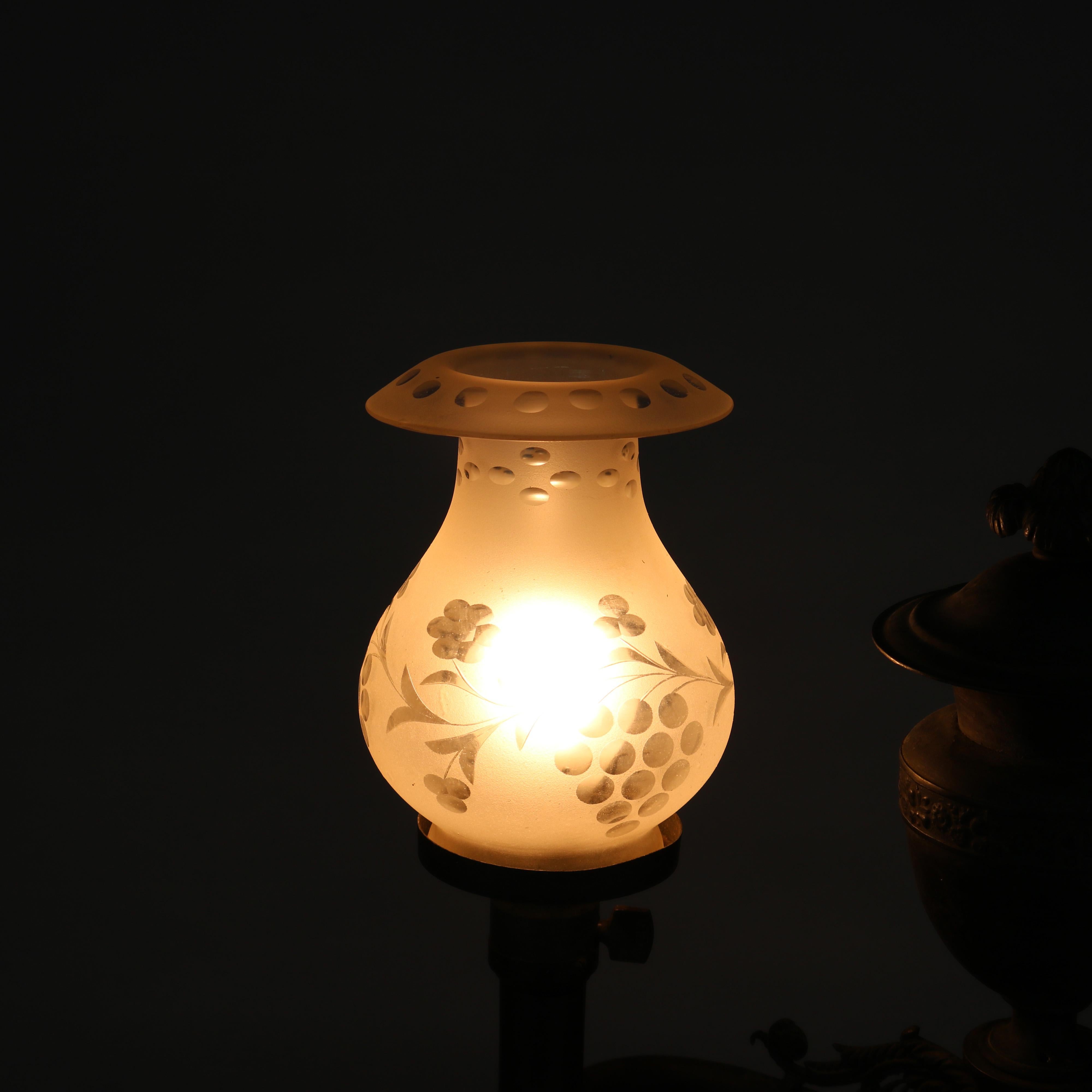 Antike Bronze Argand Student Lampe & Schirm:: elektrifiziert:: um 1820 3