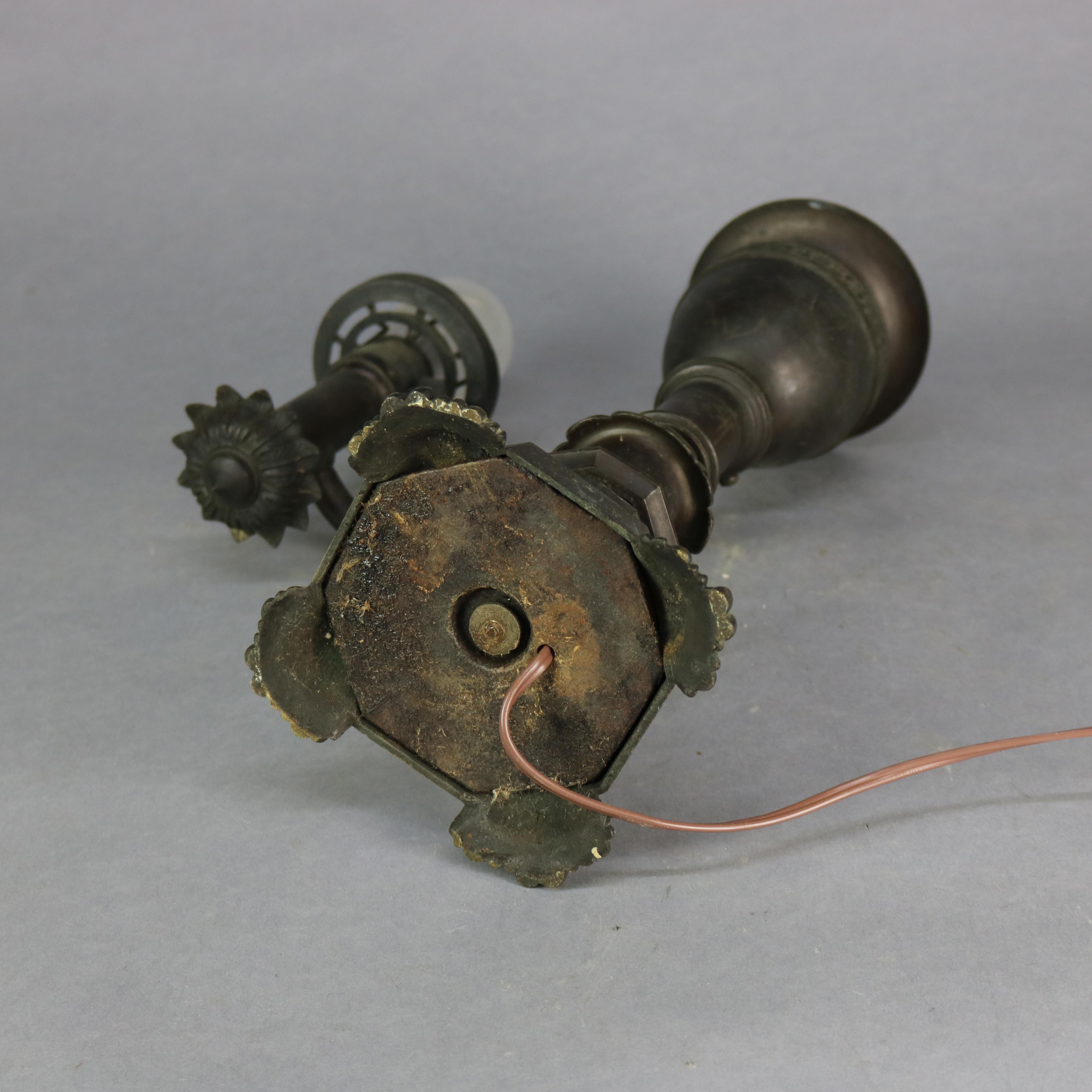 Antike Bronze Argand Student Lampe & Schirm:: elektrifiziert:: um 1820 5
