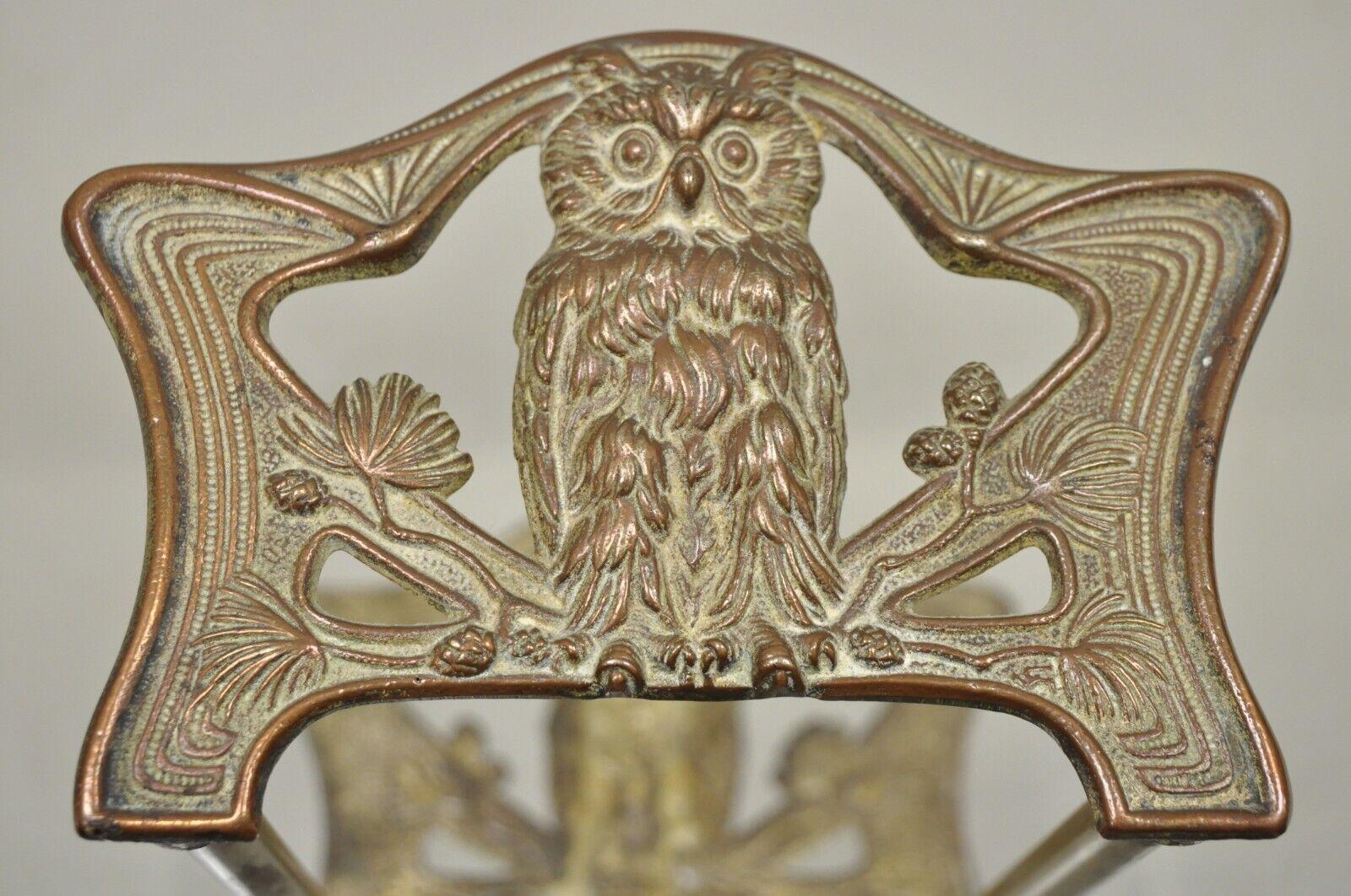 20th Century Antique Bronze Art Nouveau Owl Expandable Bookends Book Rack For Sale