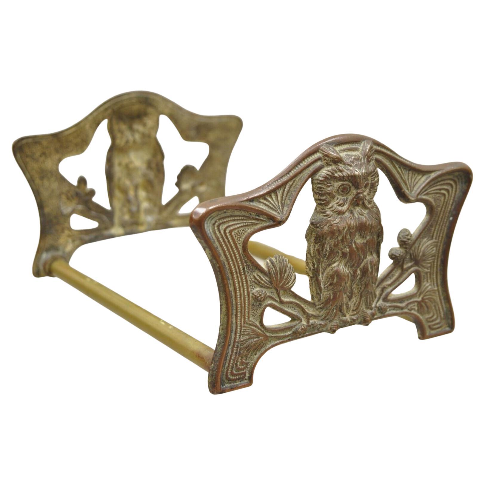 Antique Bronze Art Nouveau Owl Expandable Bookends Book Rack For Sale