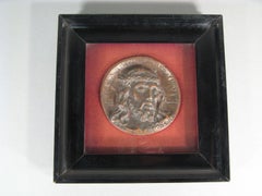 Antike Bronze- Basrelief-Skulptur „Ecce Homo“ aus Bronze – Christus mit Krone – 1Y153