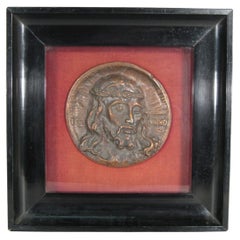 Scultura antica in bronzo a bassorilievo "Ecce Homo" - Cristo con corona - 1Y153
