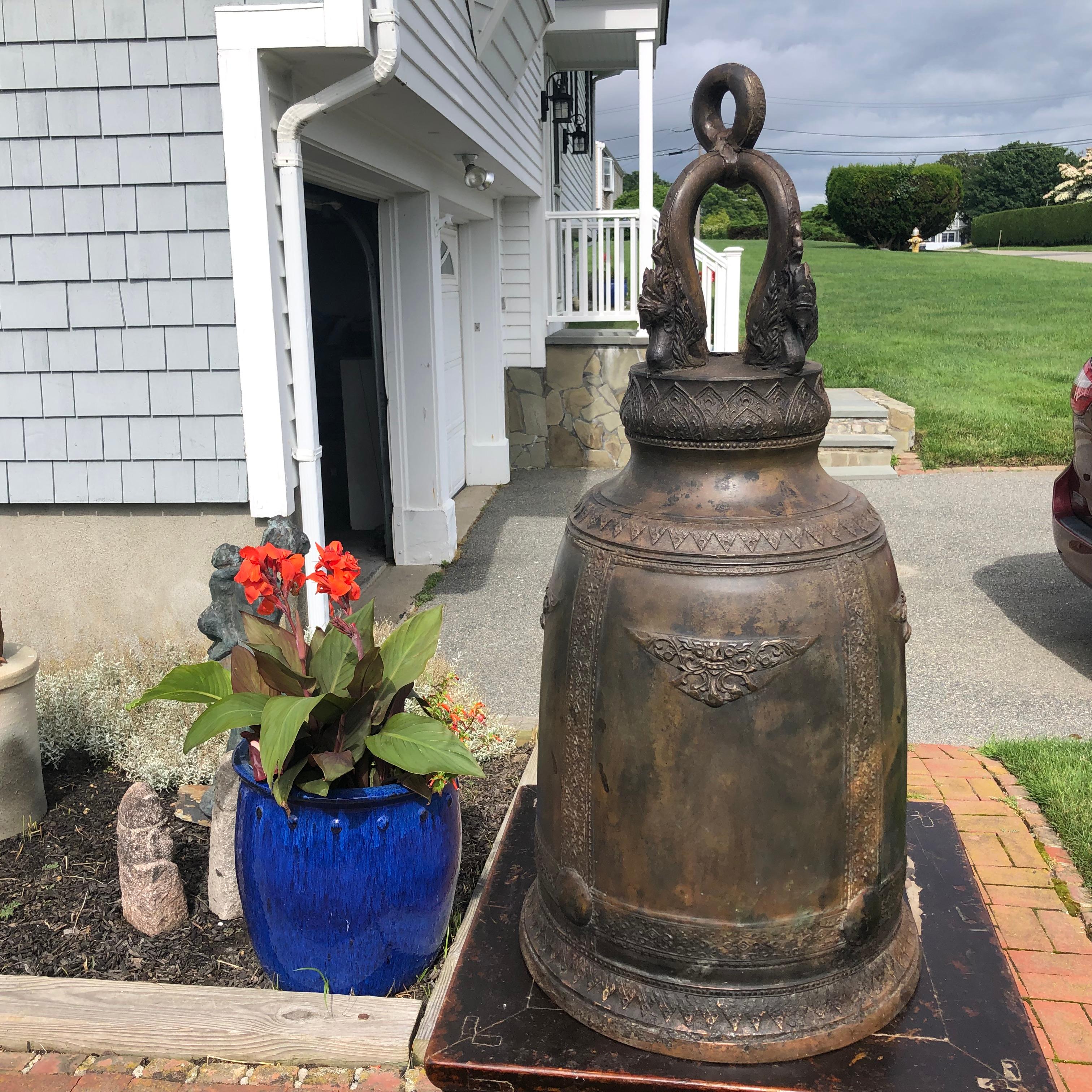 20th Century Antique Huge Bronze Bell with Pleasing Sound, 29 Inches 