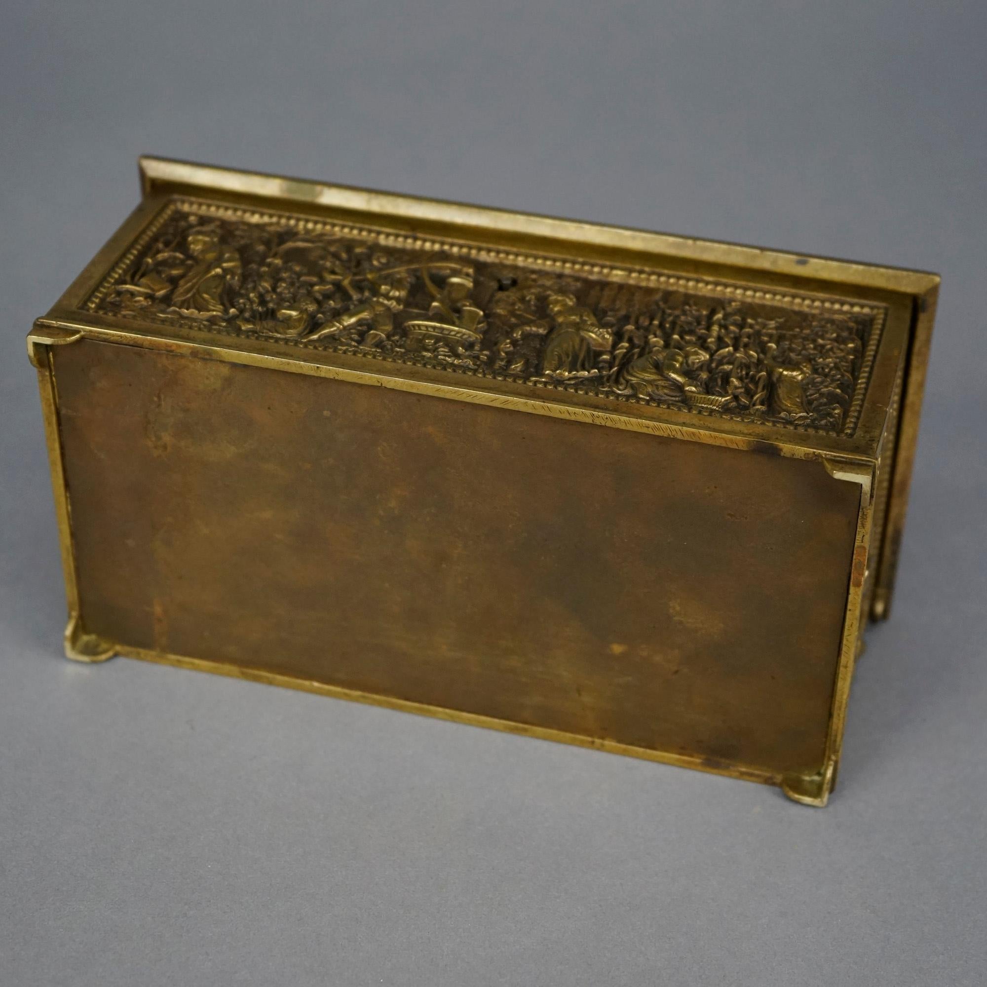Antique Bronze Box, Continental Genre Scene with Figures in High Relief 19th C 5