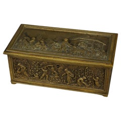 Antique Bronze Box, Continental Genre Scene with Figures in High Relief 19th C