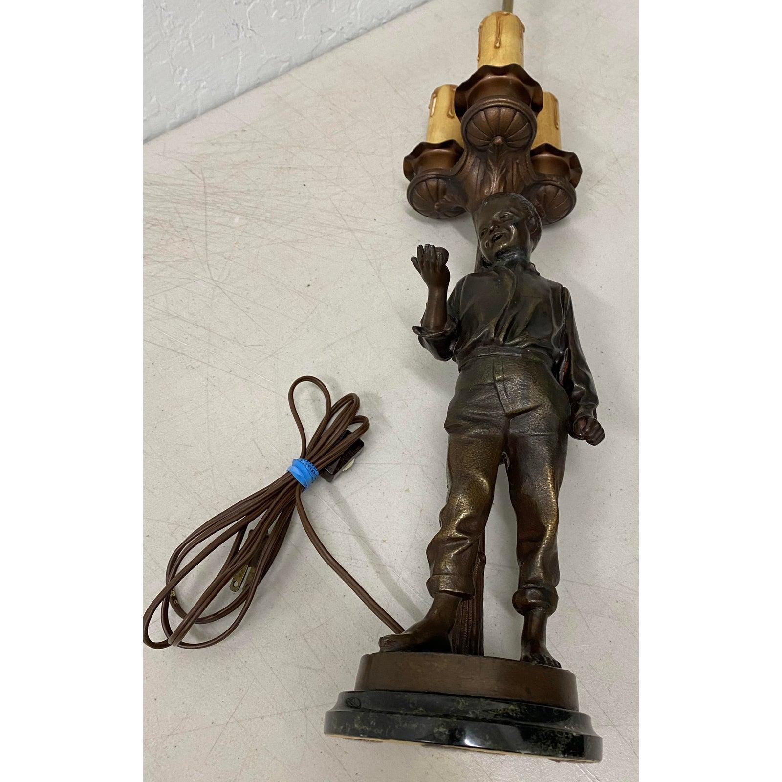 Antique Bronze Boy Three Light Table Lamp, circa 1920 In Good Condition In San Francisco, CA