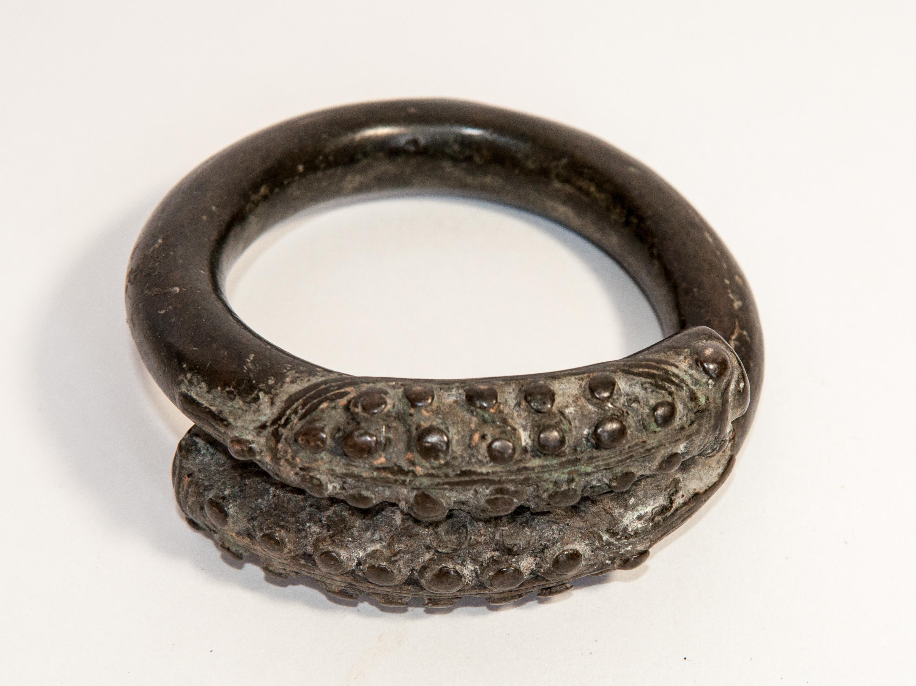 Tribal Antique Bronze Bracelet from Laos with a Naga or Serpent Motif, 18th Century