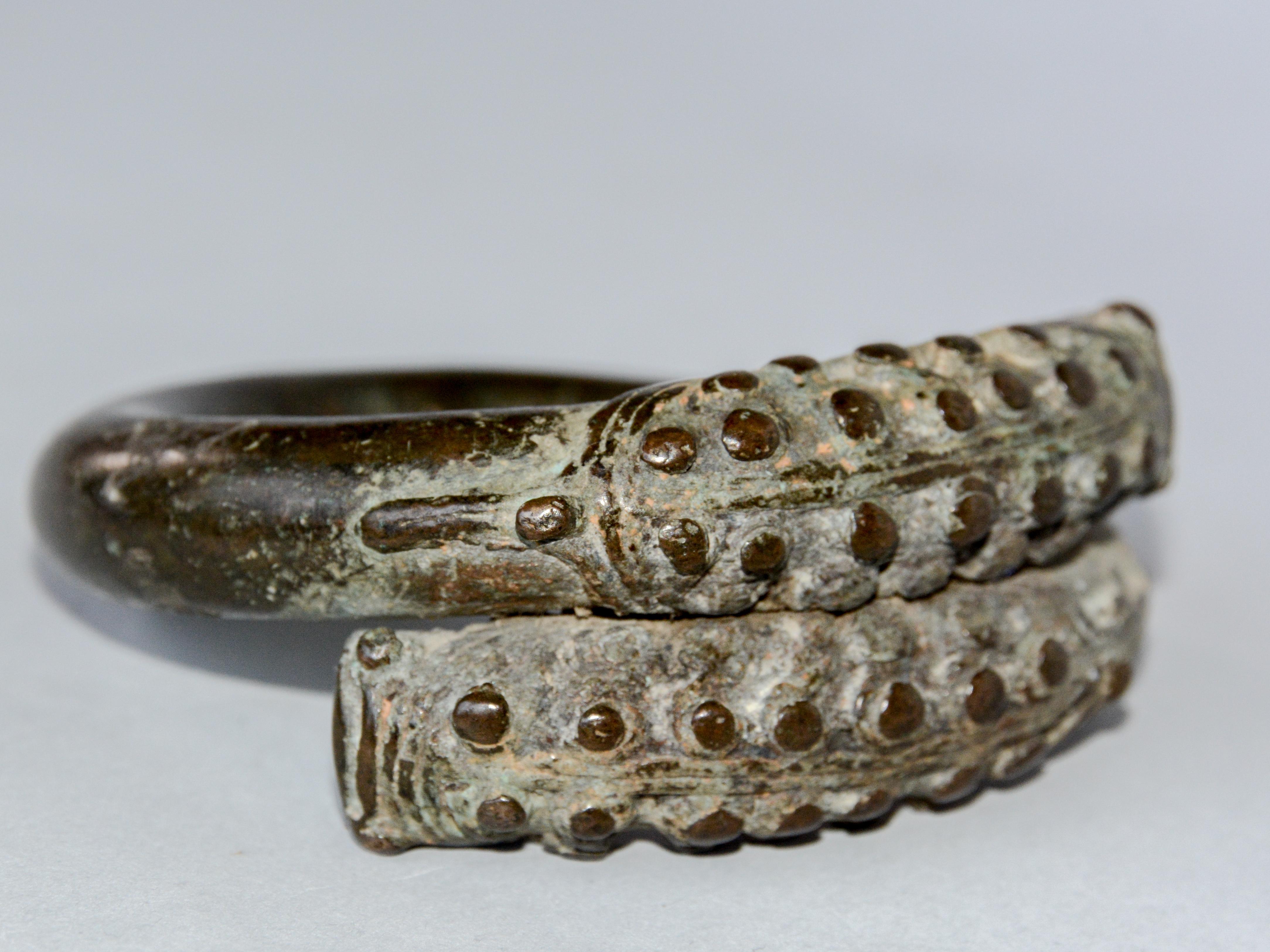 Laotian Antique Bronze Bracelet from Laos with a Naga or Serpent Motif, 18th Century