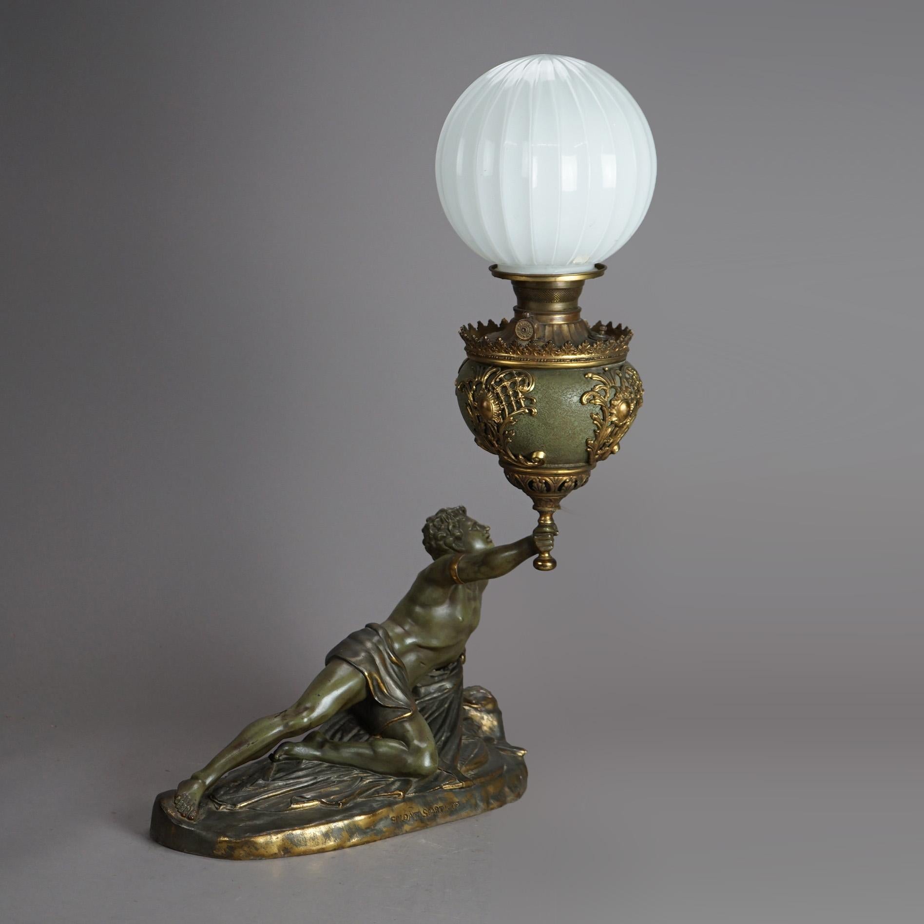 Antique Bronze & Brass Figural Soldat Spartiate Lamp After Jean-Pierre Cartot 2