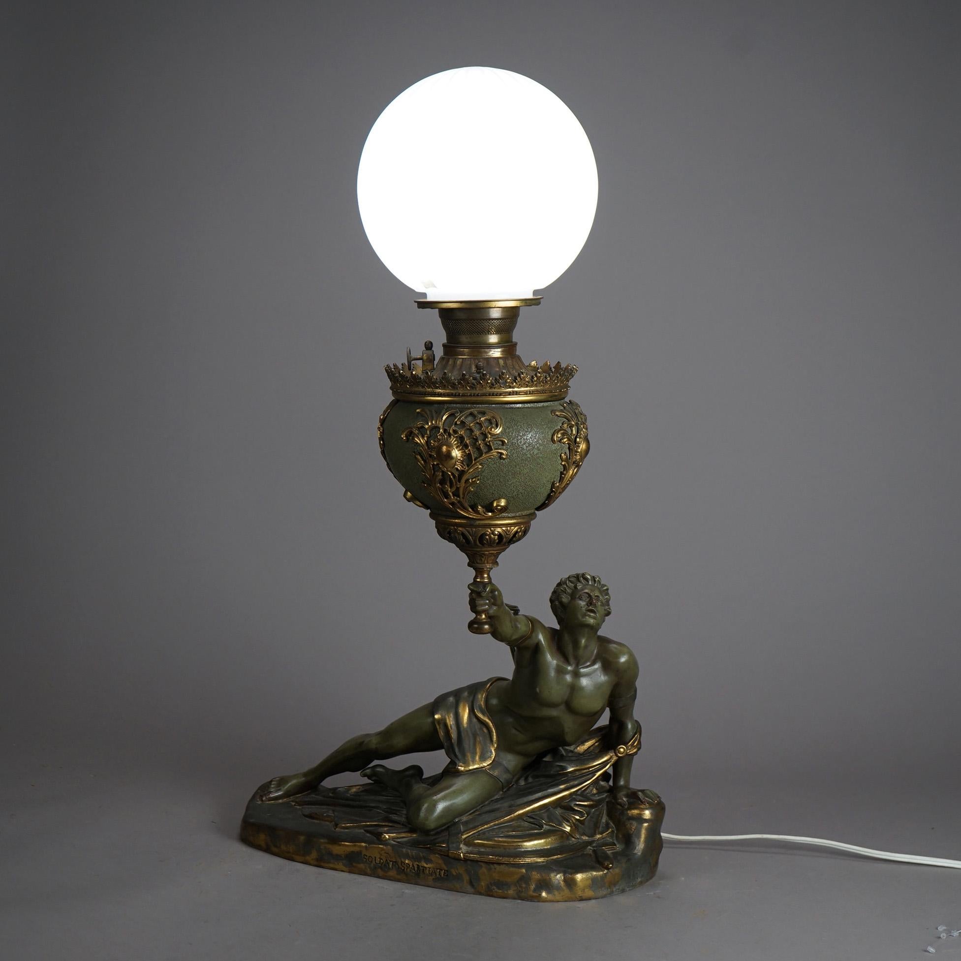 Classical Greek Antique Bronze & Brass Figural Soldat Spartiate Lamp After Jean-Pierre Cartot