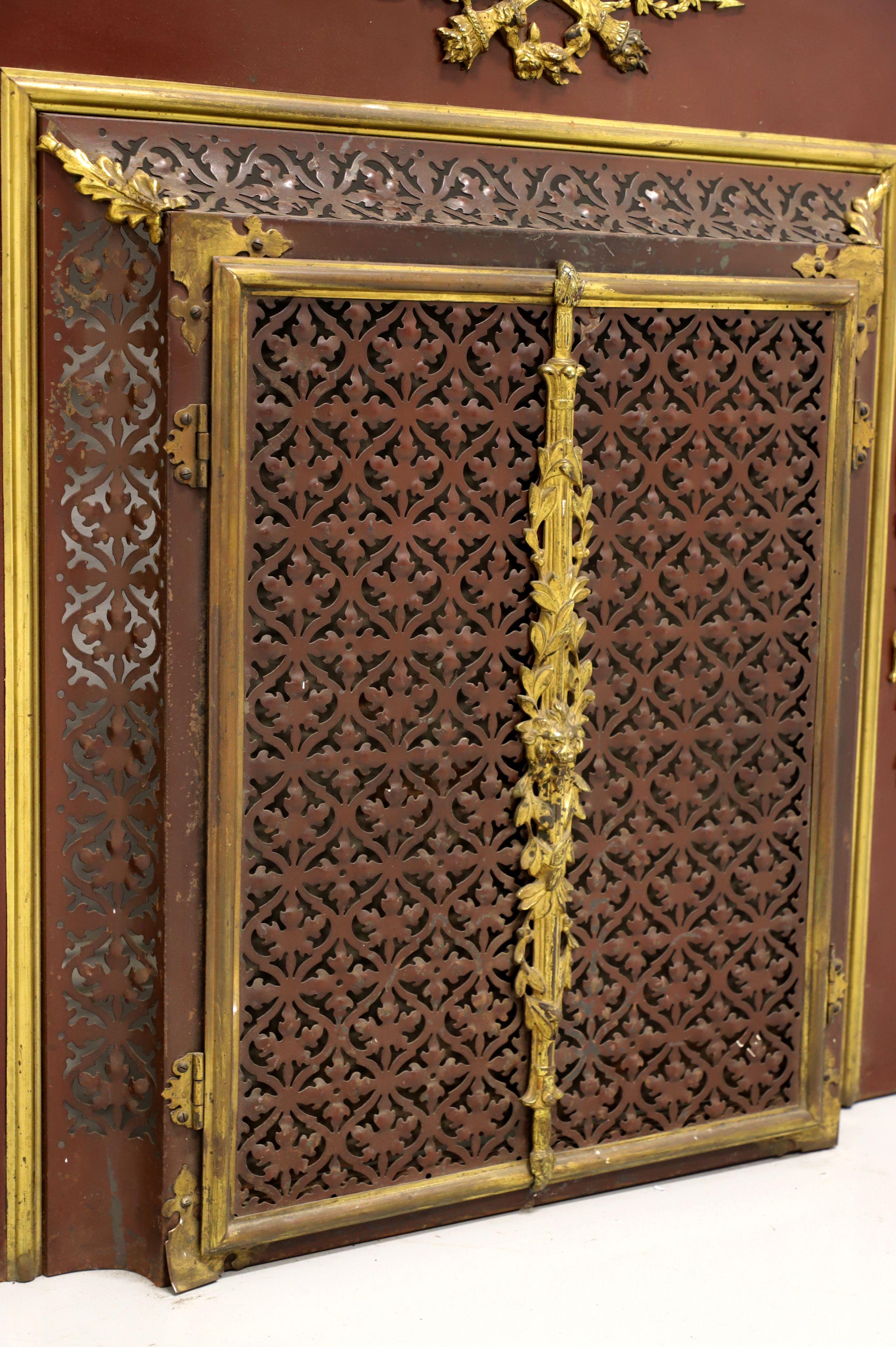 Antique Bronze & Brass French Provincial Fireplace Screen w/ Surround Panels For Sale 1