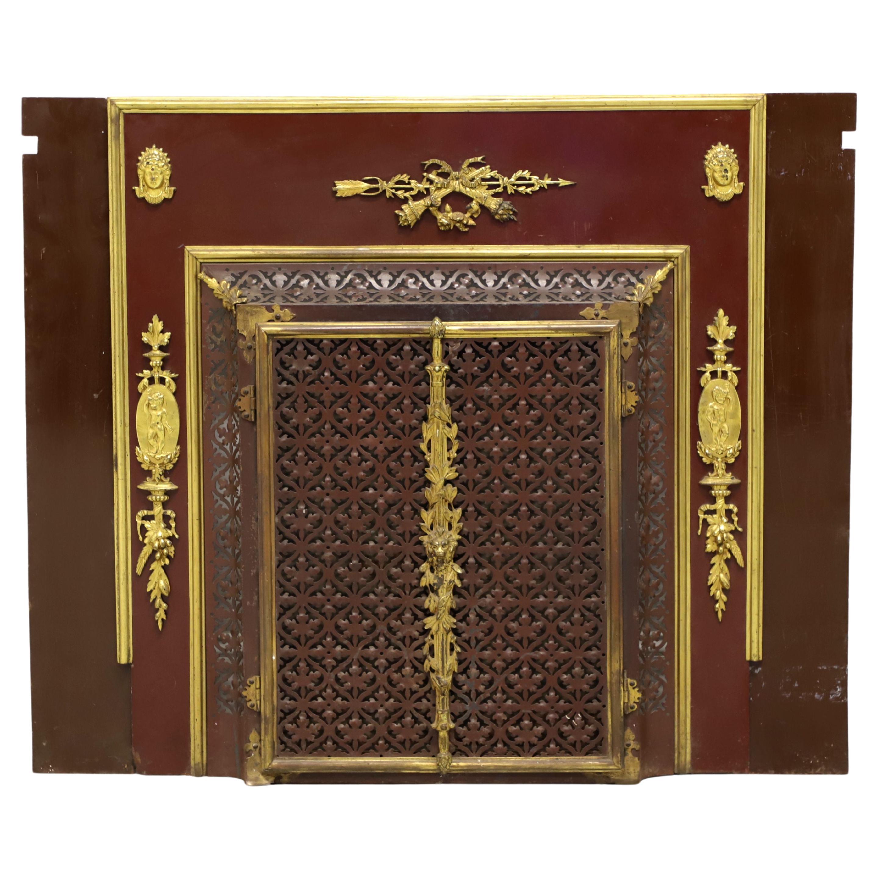Antique Bronze & Brass French Provincial Fireplace Screen w/ Surround Panels For Sale
