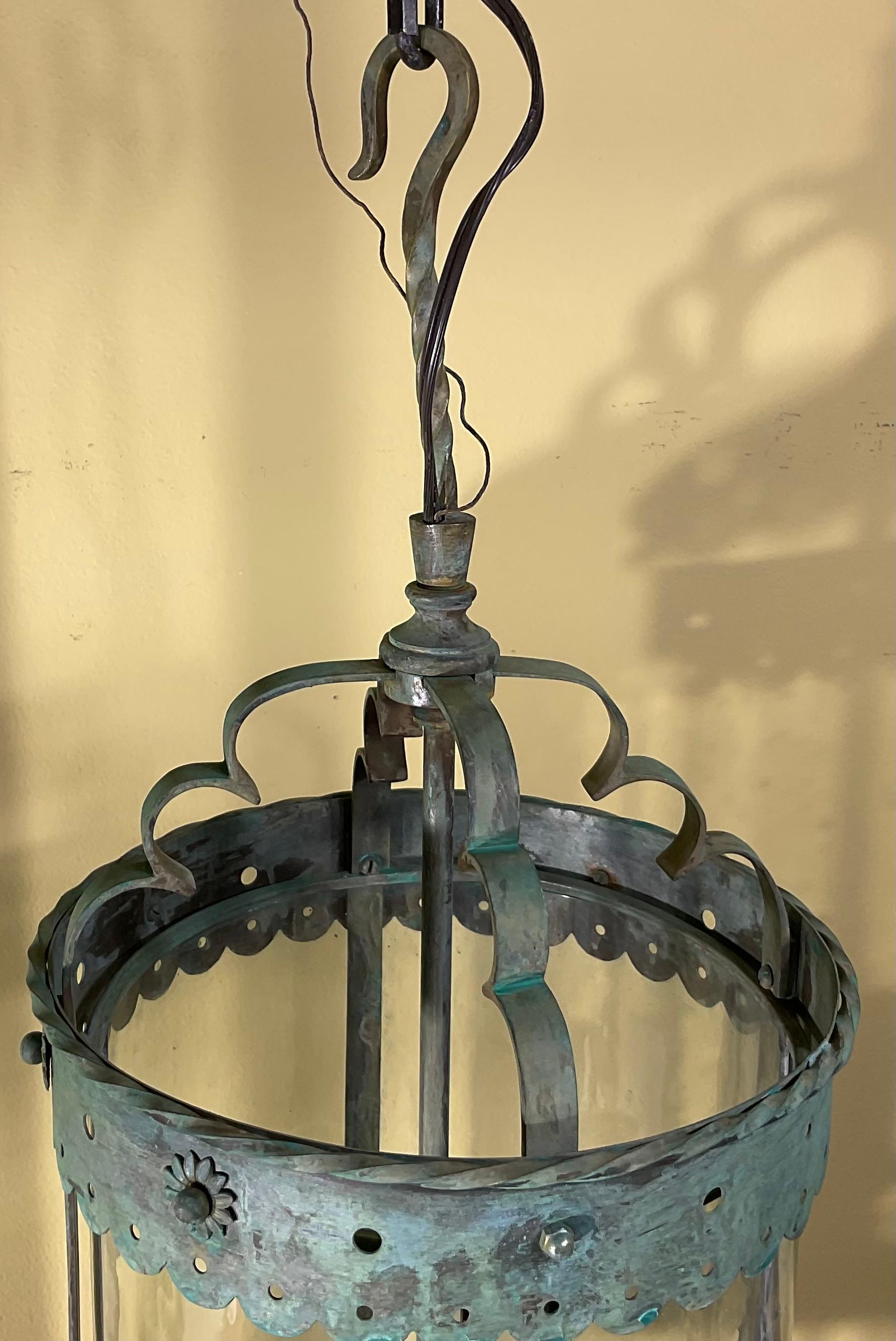 Farol Colgante de Bronce y Latón Antiguos - Época Meisner / Estilo Arts & Crafts en venta 4
