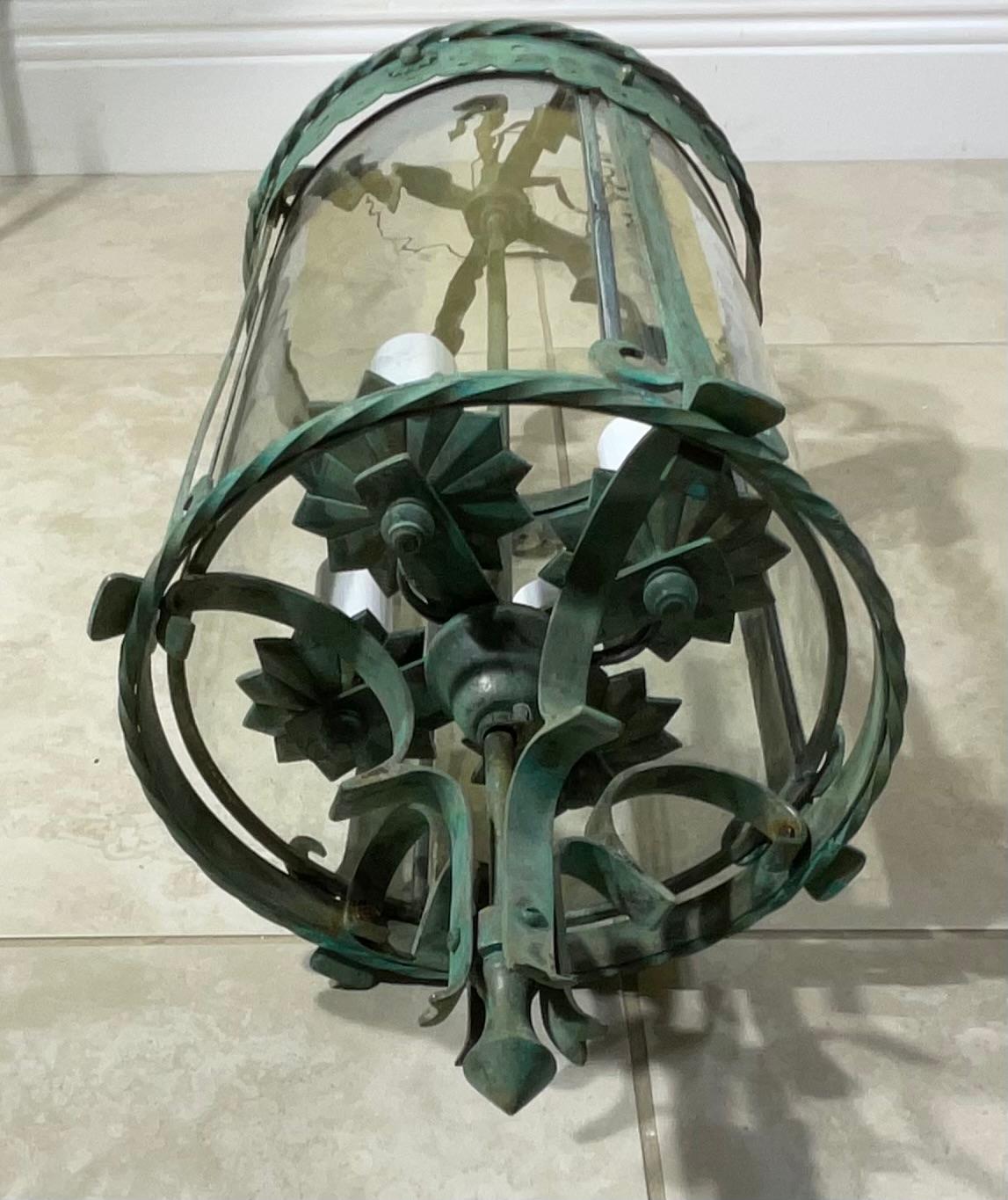 Farol Colgante de Bronce y Latón Antiguos - Época Meisner / Estilo Arts & Crafts en venta 7