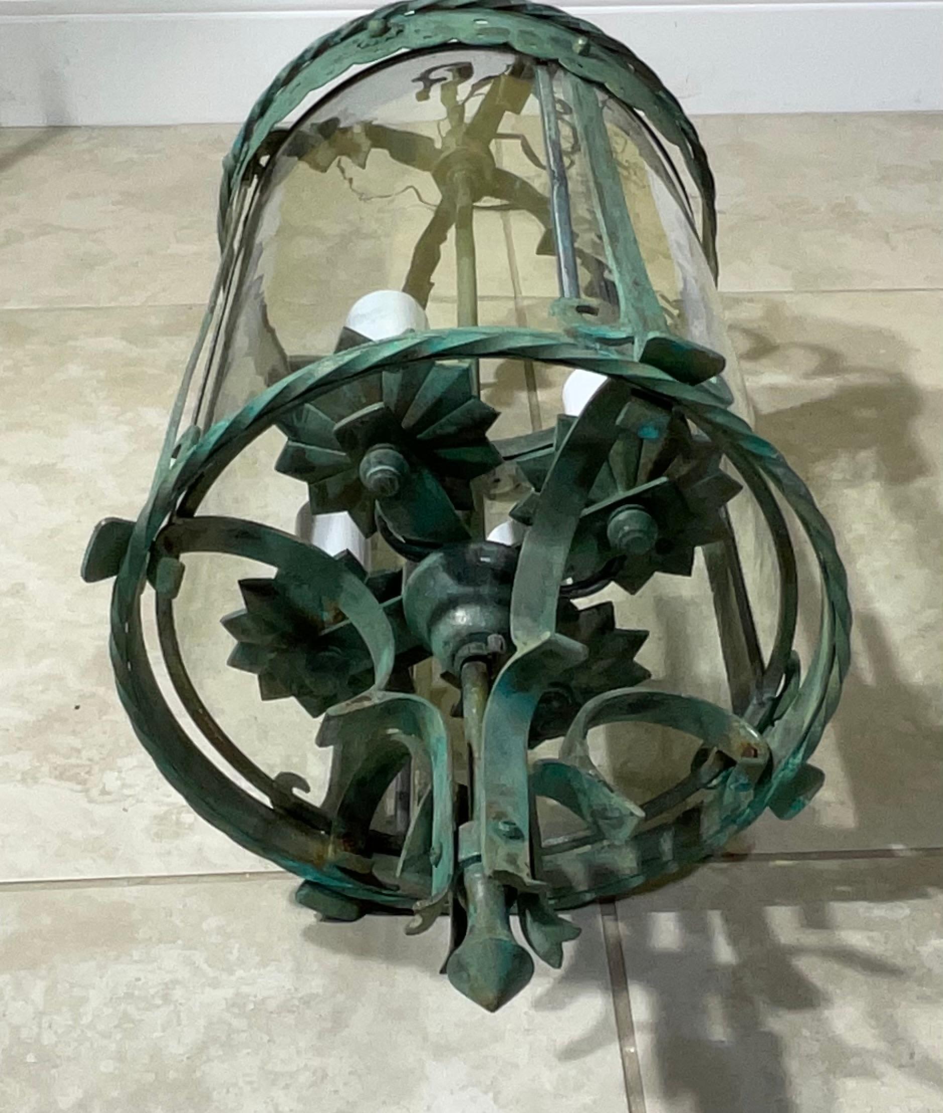 Farol Colgante de Bronce y Latón Antiguos - Época Meisner / Estilo Arts & Crafts en venta 8