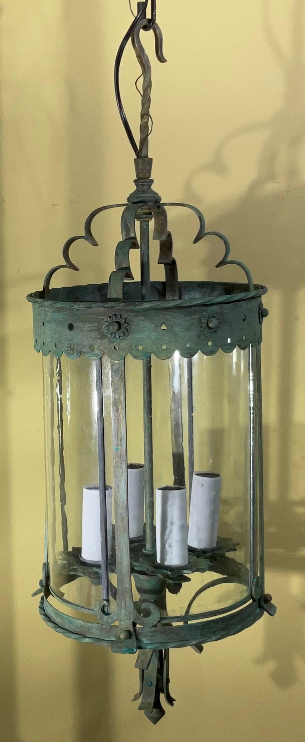 Farol Colgante de Bronce y Latón Antiguos - Época Meisner / Estilo Arts & Crafts Hecho a mano en venta