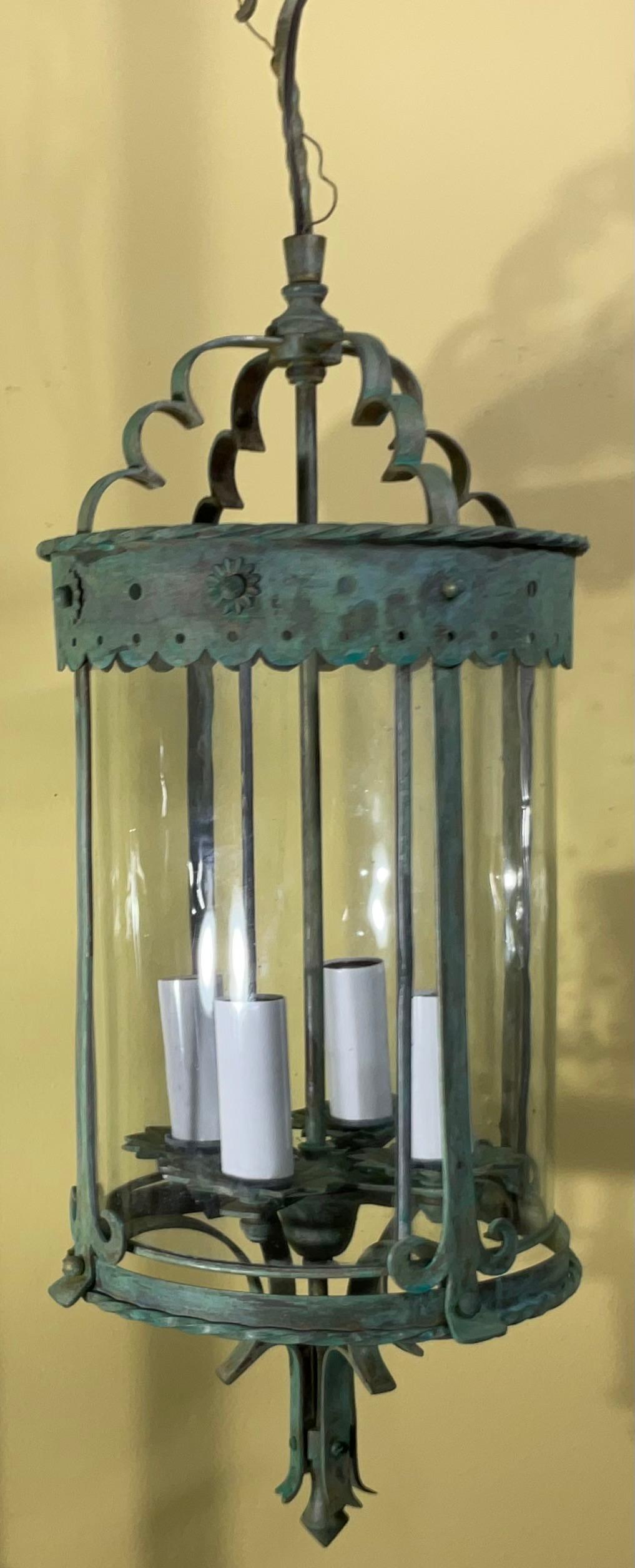 Farol Colgante de Bronce y Latón Antiguos - Época Meisner / Estilo Arts & Crafts siglo XX en venta