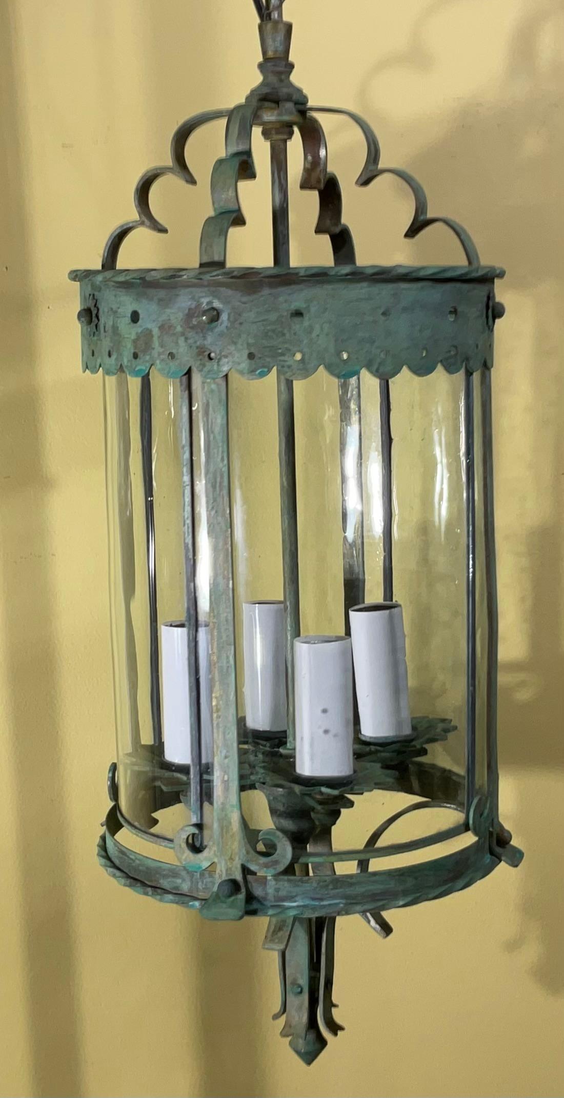 Farol Colgante de Bronce y Latón Antiguos - Época Meisner / Estilo Arts & Crafts en venta 1