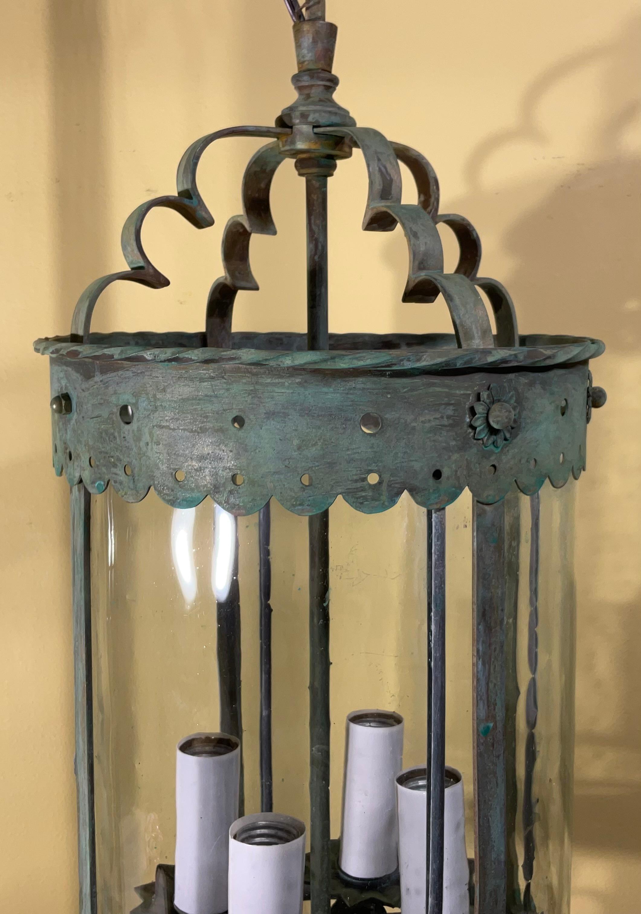 Farol Colgante de Bronce y Latón Antiguos - Época Meisner / Estilo Arts & Crafts en venta 2