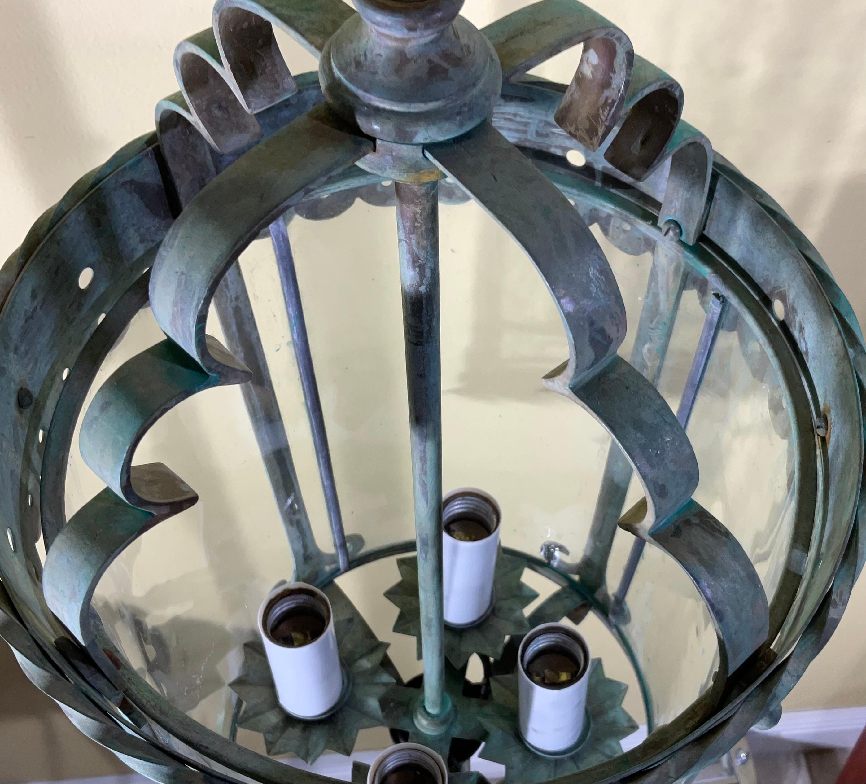 Farol Colgante de Bronce y Latón Antiguos - Época Meisner / Estilo Arts & Crafts en venta 3