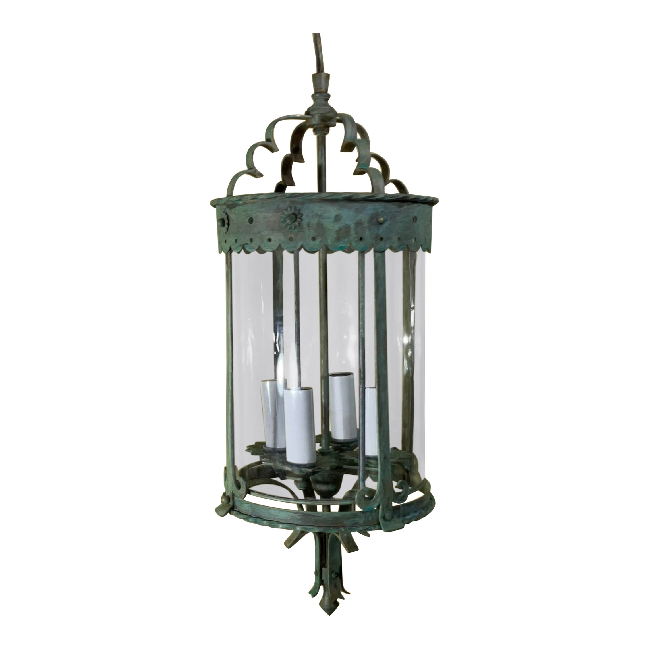 Farol Colgante de Bronce y Latón Antiguos - Época Meisner / Estilo Arts & Crafts en venta